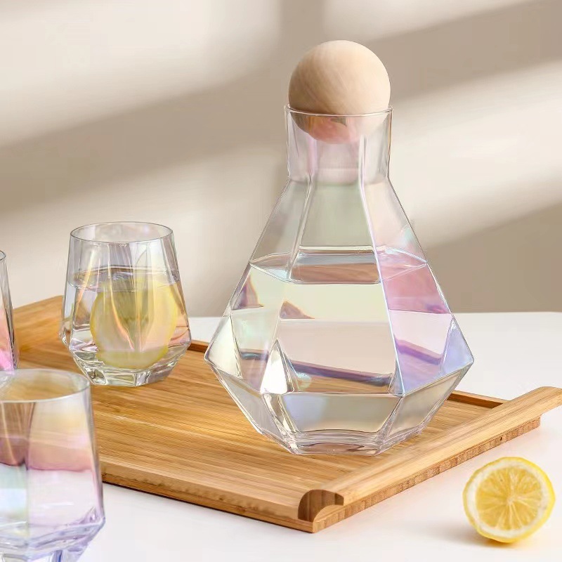 Glass cold water kettle set, household high borosilicate glass large-capacity cold water kettle, cups, white boiling water kettle details Picture