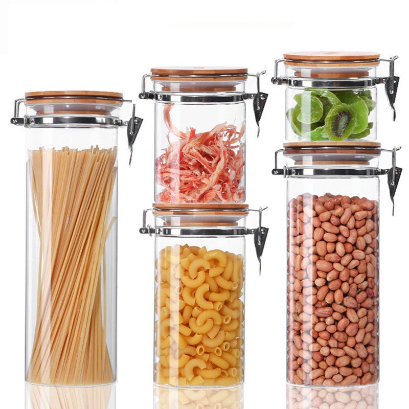 Transparent high borosilicate storage tank, glass bottle, jar with lid, metal snap-fit, grain and miscellaneous storage tank, sealed jar