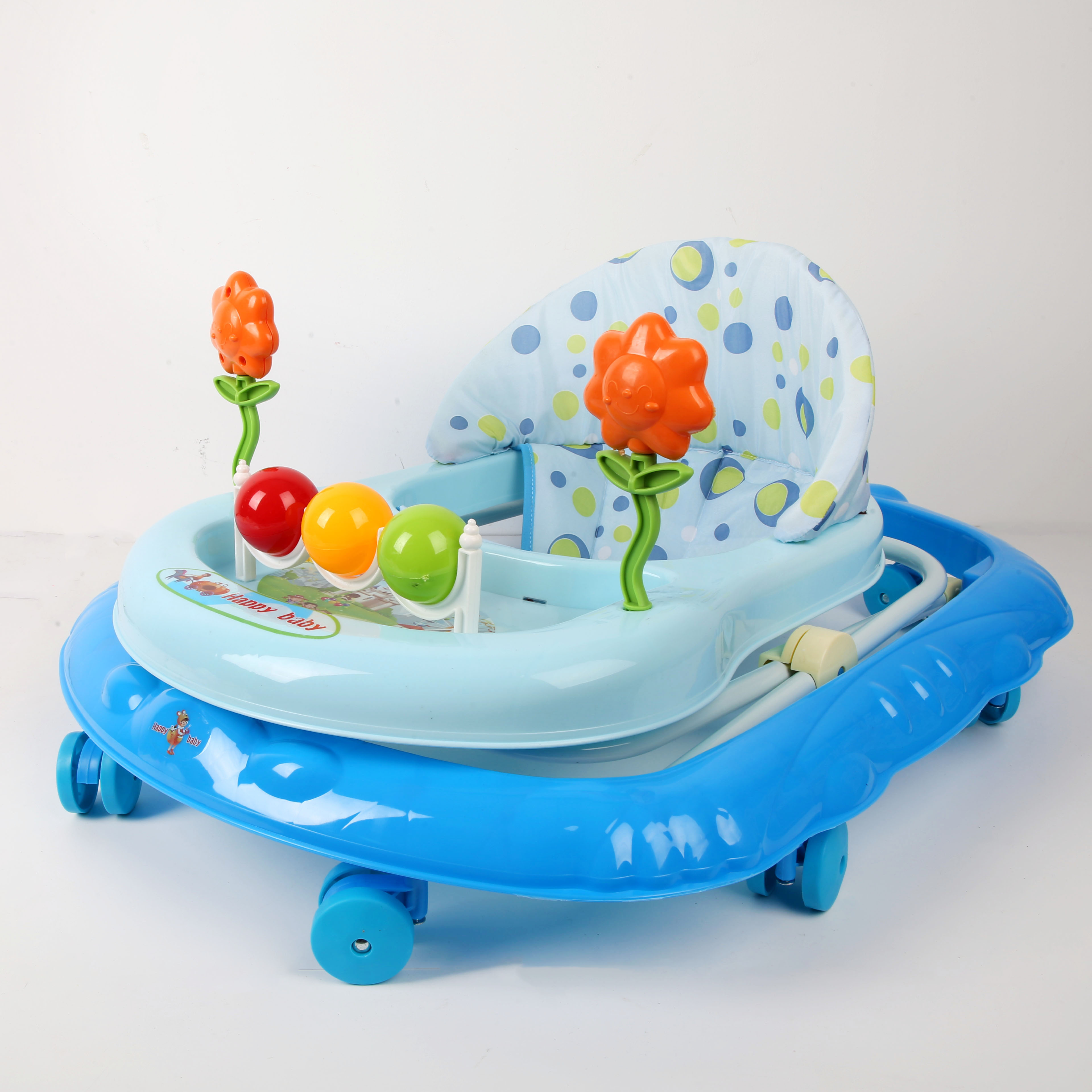 Baby walker to prevent O-shaped legs, multi-functional anti-rollover for babies, can be sat on or pushed. Baby walker, starting cart, children's cart, baby walker, cute sky blue small ball tree Specification image