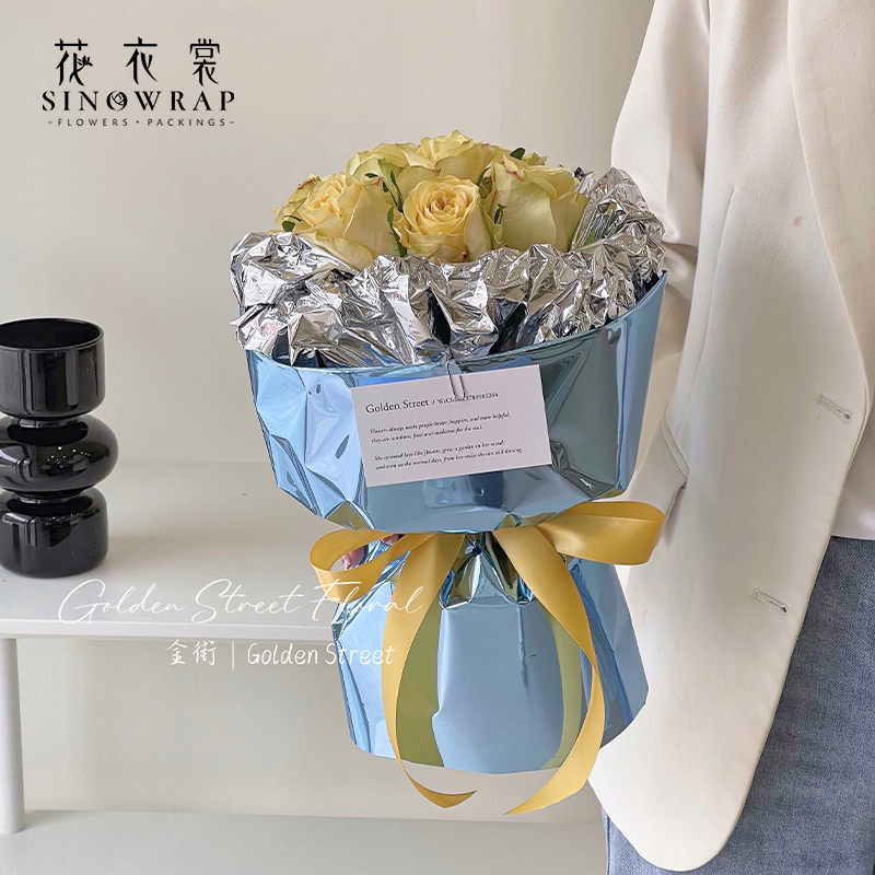 Flower Dress Valentine's Day new color mirror paper Sky Mirror Flower bouquet packaging thickened reflective paper Specification image