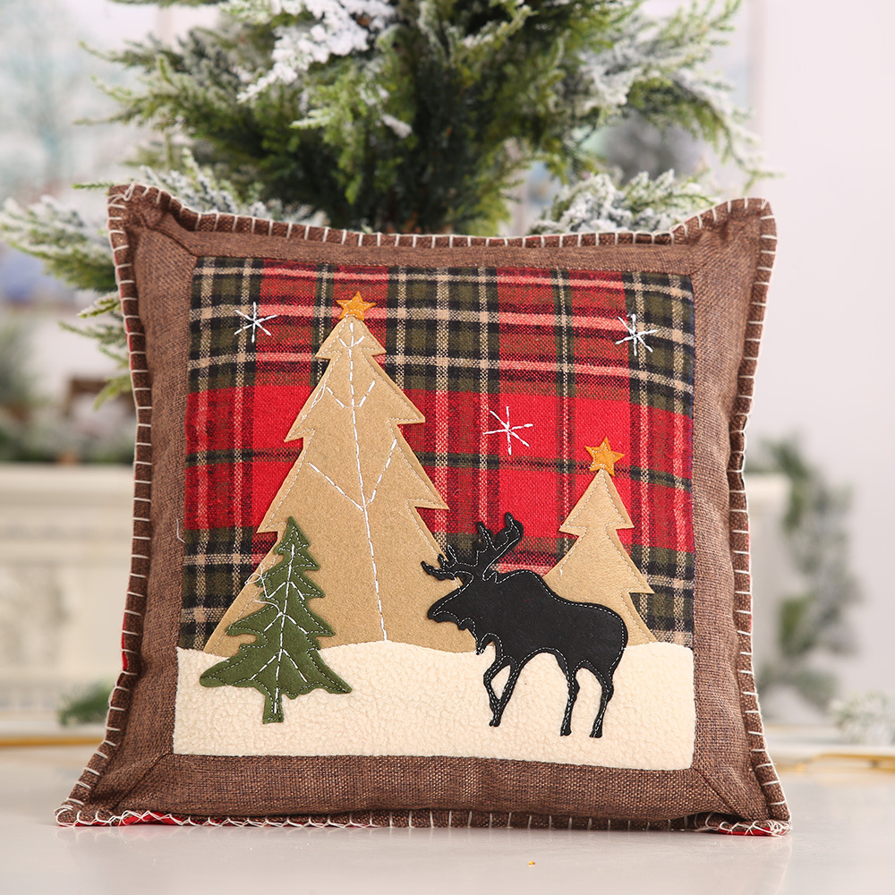 New Christmas decoration items: checkered fabric pillowcases, patchwork pillowcases, reindeer mini pillowcases details Picture
