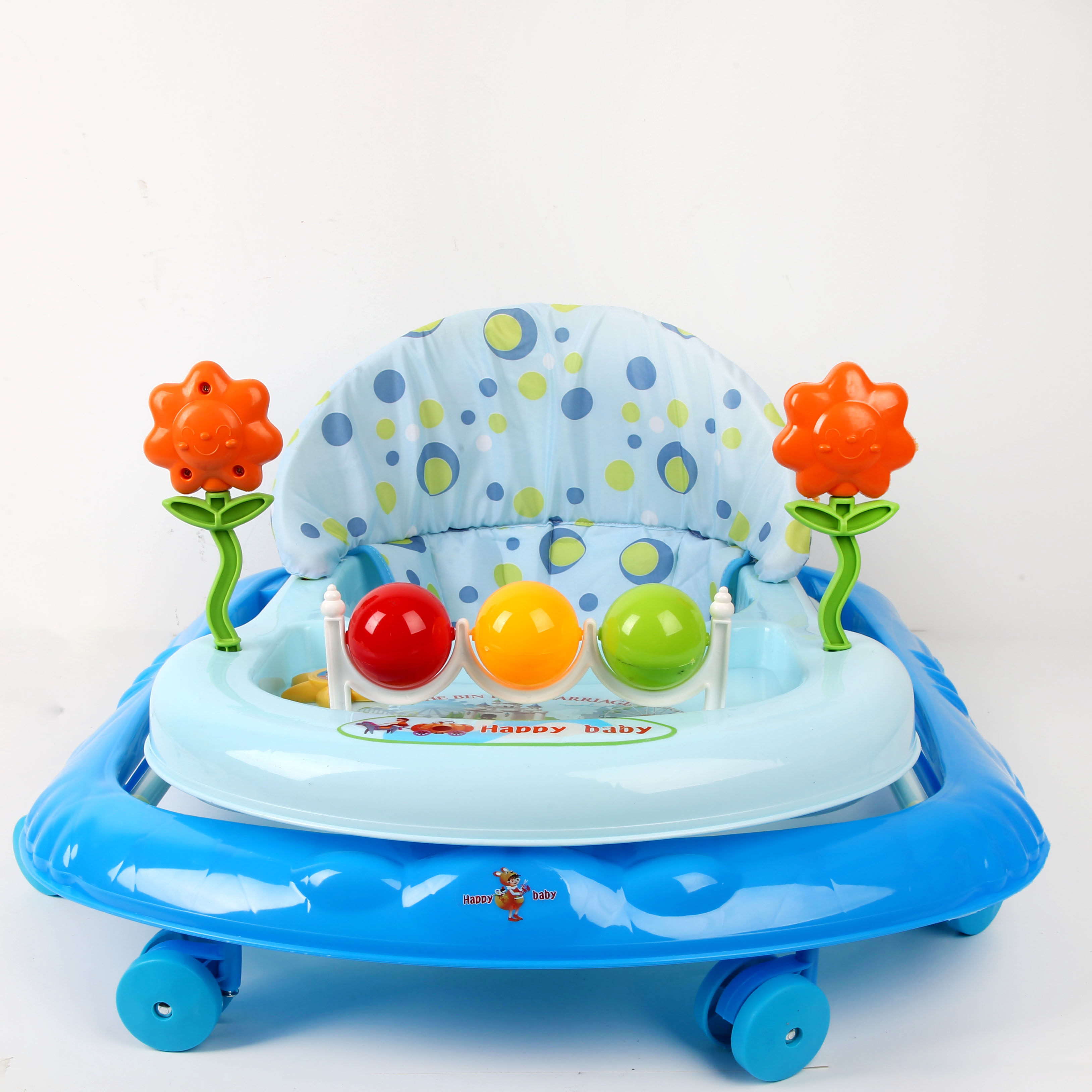 Baby walker to prevent O-shaped legs, multi-functional anti-rollover for babies, can be sat on or pushed. Baby walker, starting cart, children's cart, baby walker, cute sky blue small ball tree Application Scenario