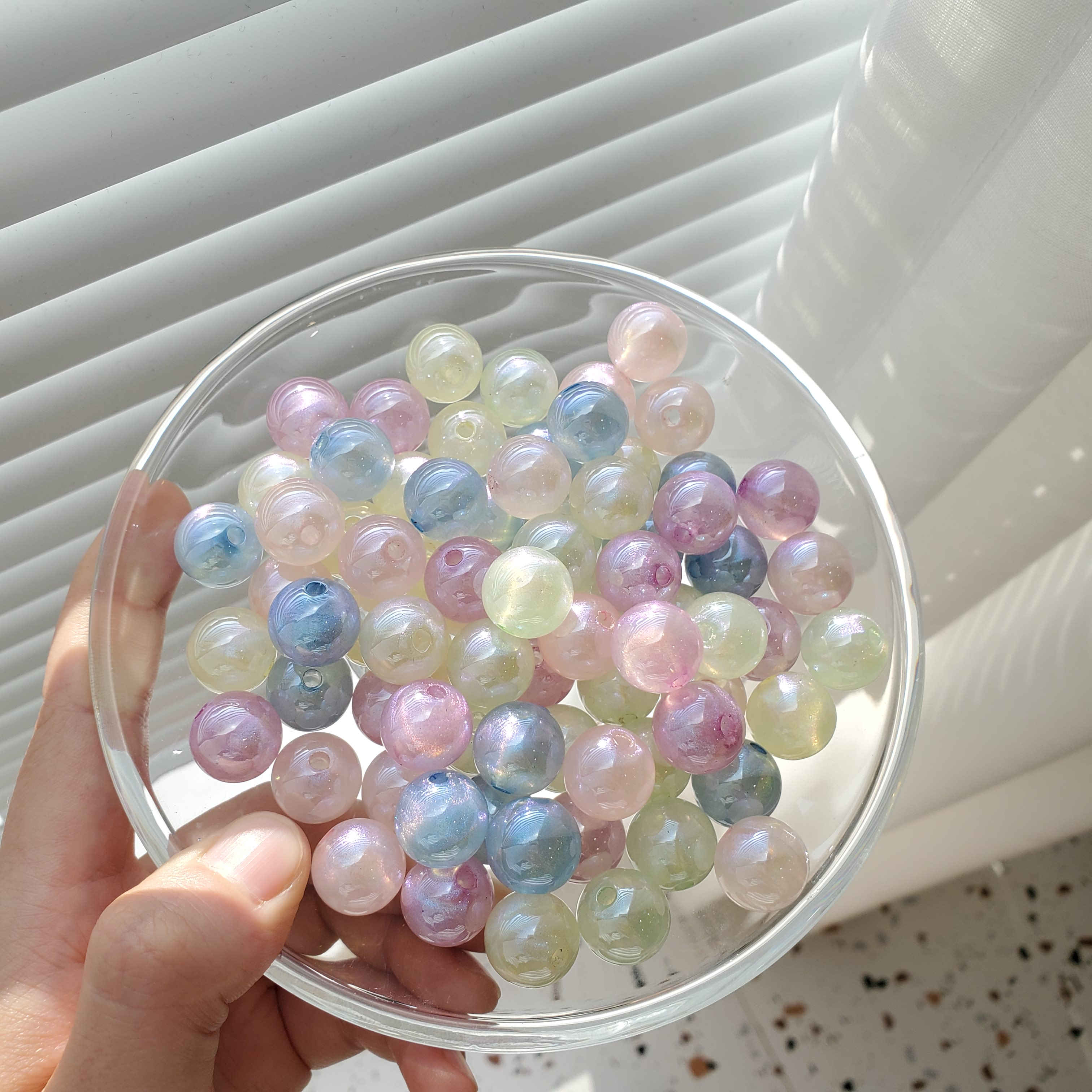 Acrylic pearlescent sugar beans, 14mm round beads, loose beads, string beads, diy material, children's necklace, hair tie accessories details Picture