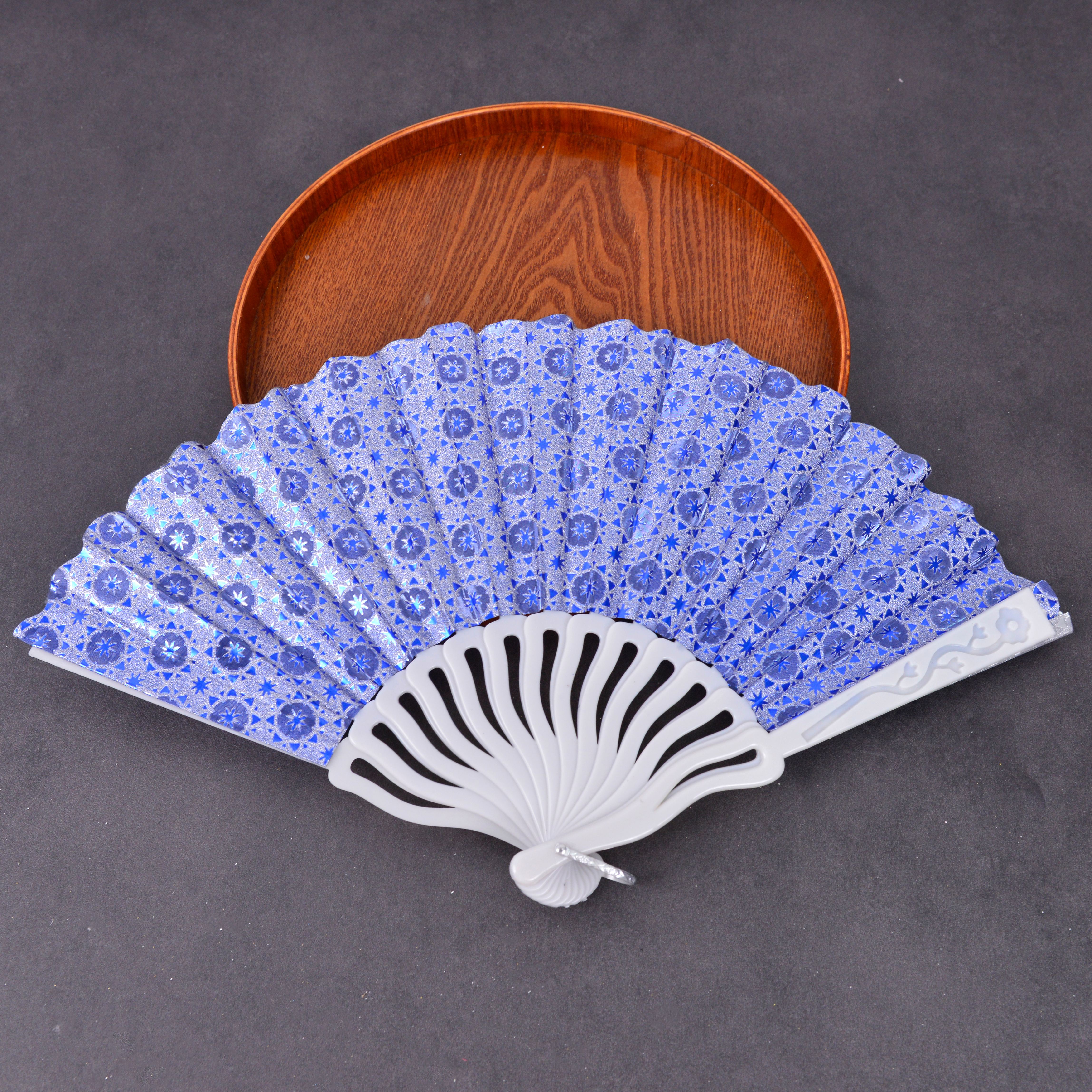 白杆金粉印粉扇子中国风/竹扇绸布印花扇子/烫金烫银扇子产品图