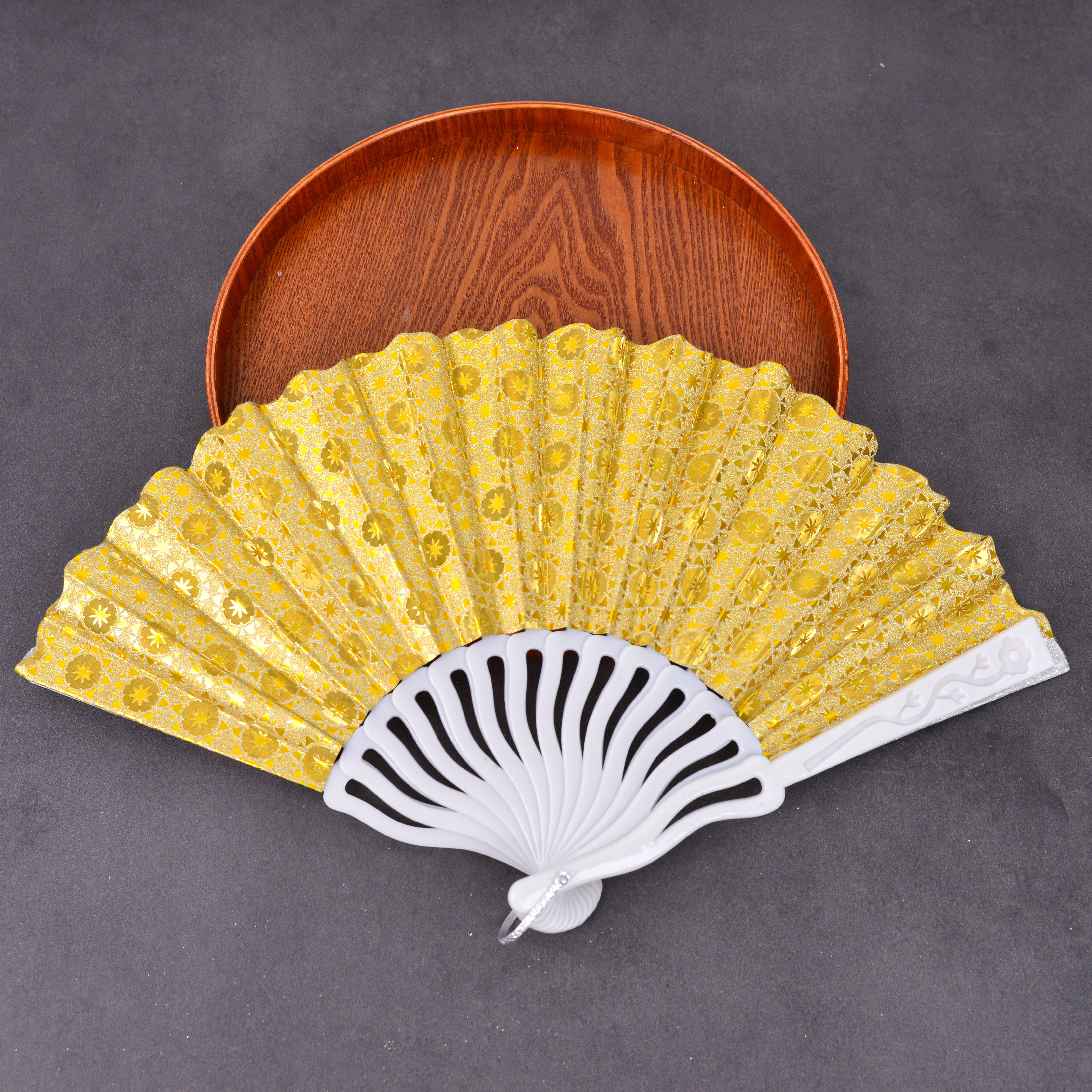 白杆金粉印粉扇子中国风/竹扇绸布印花扇子/烫金烫银扇子细节图