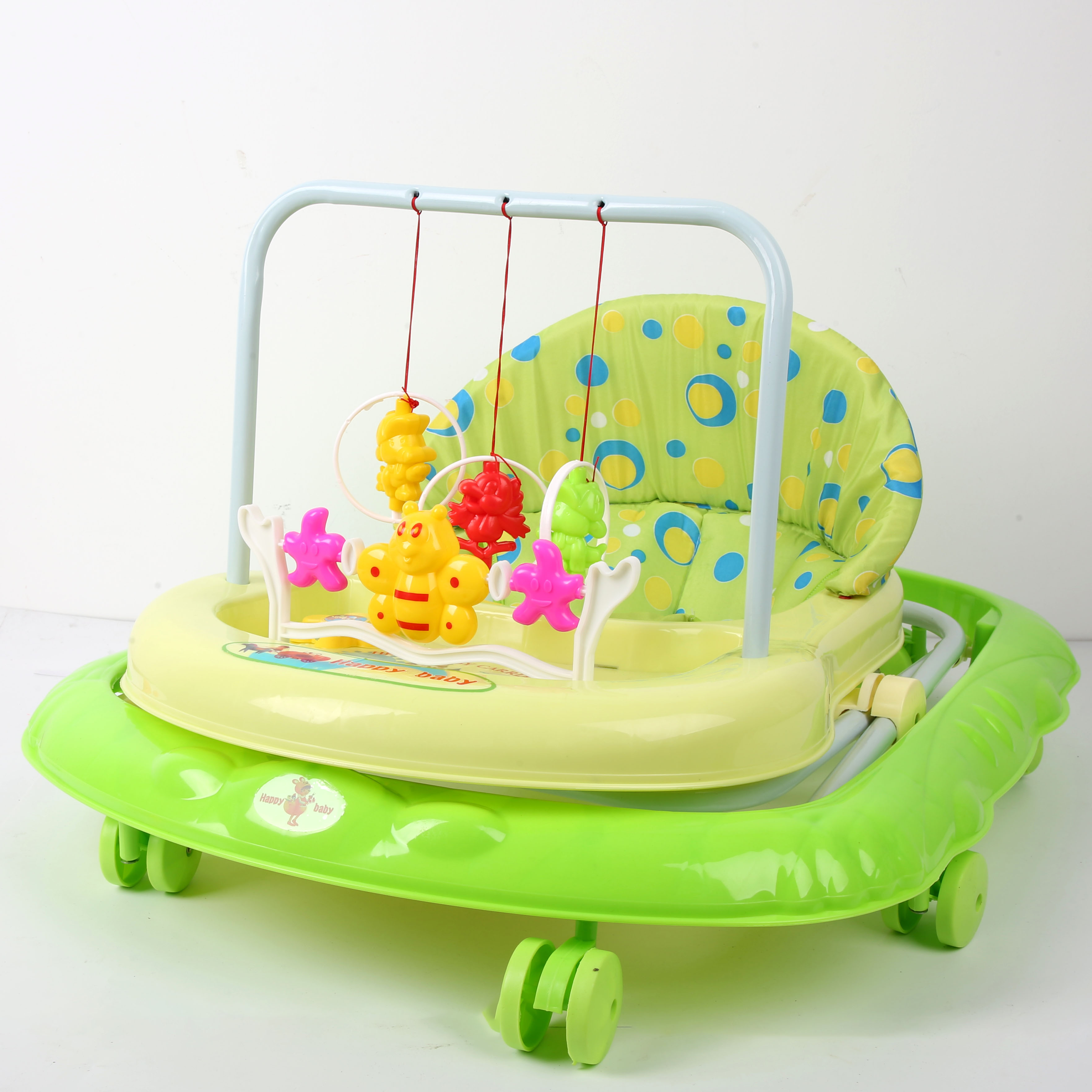 Baby walker to prevent O-shaped legs, multi-functional baby anti-rollover, baby can sit and push, baby walker, starting cart, children's cart, baby walker, cute toy rack, little bee, emerald green Specification image