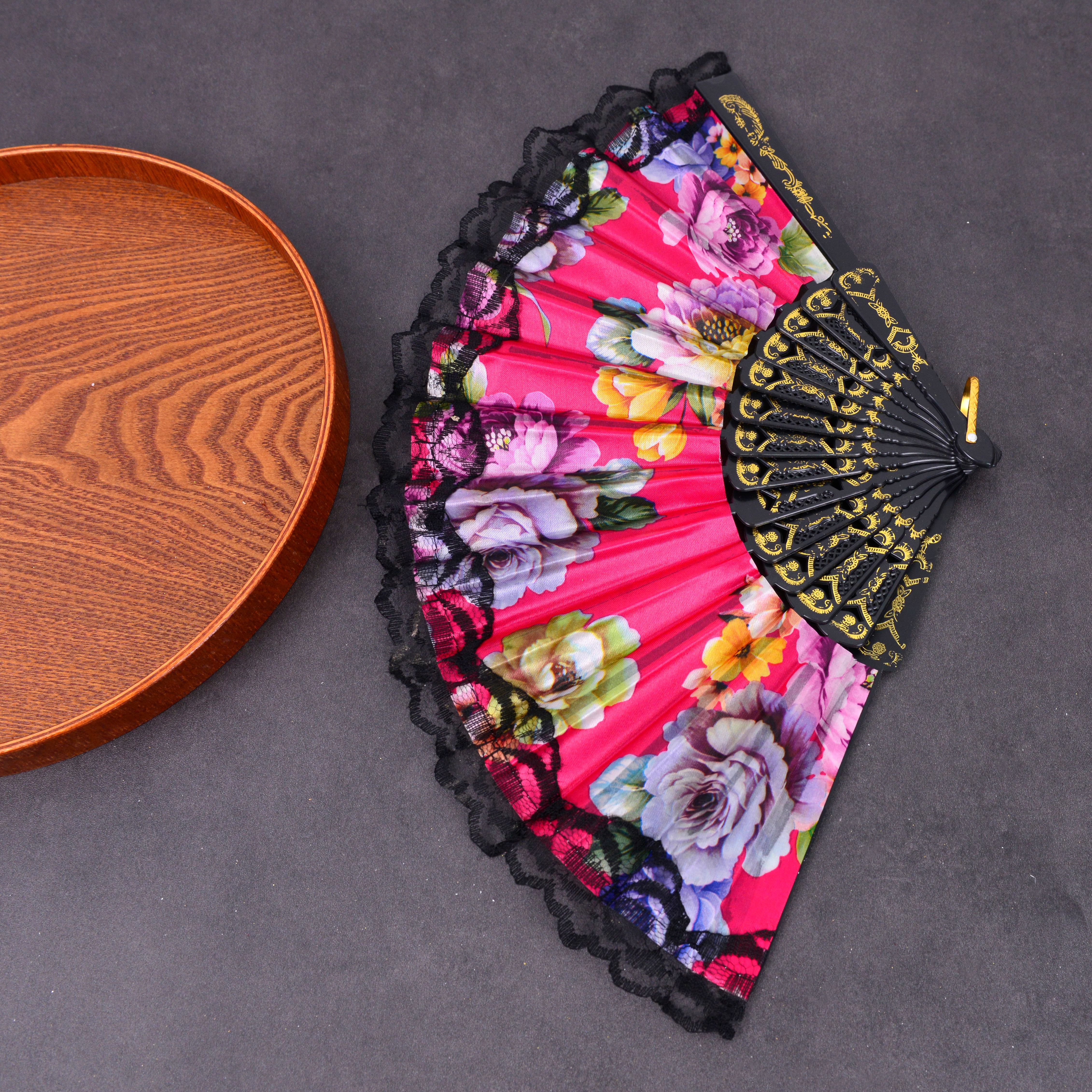 白杆金粉印粉扇子中国风/烫金烫银扇子/竹扇绸布印花扇子细节图