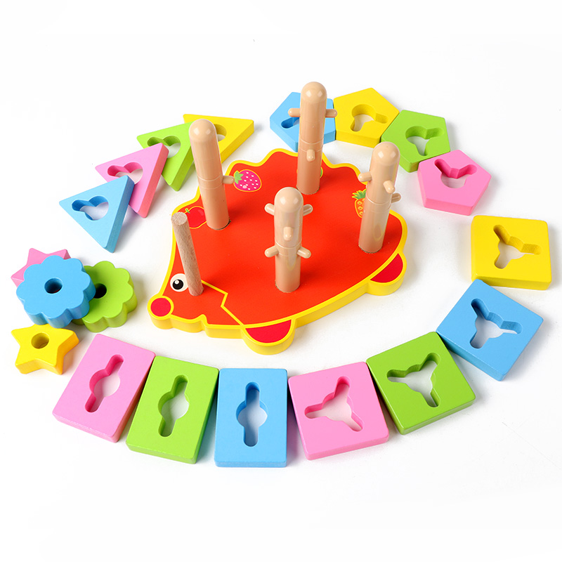Educational wooden geometric shape set columns, color and shape recognition, fun cognitive toys for boys and girls, building block stacking game Specification image
