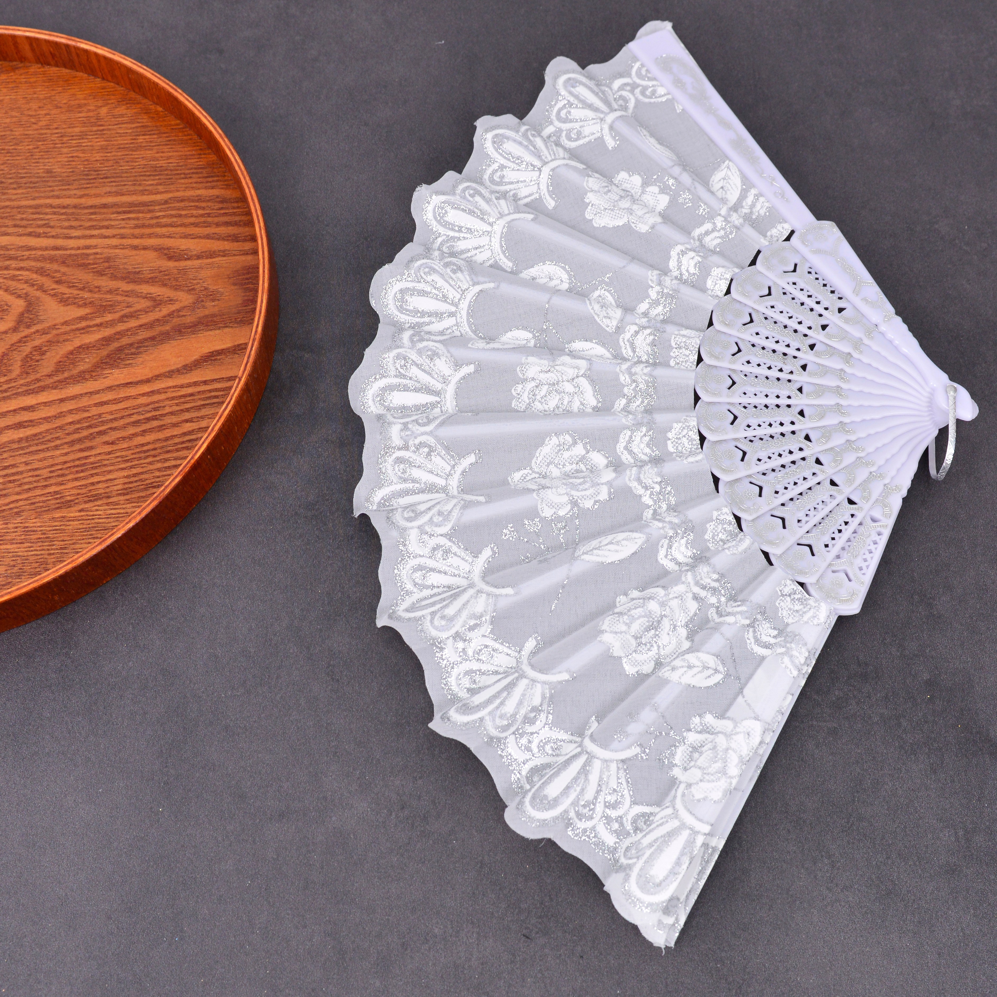 中国风扇子舞蹈扇白杆印粉银色扇子塑料扇龙骨扇