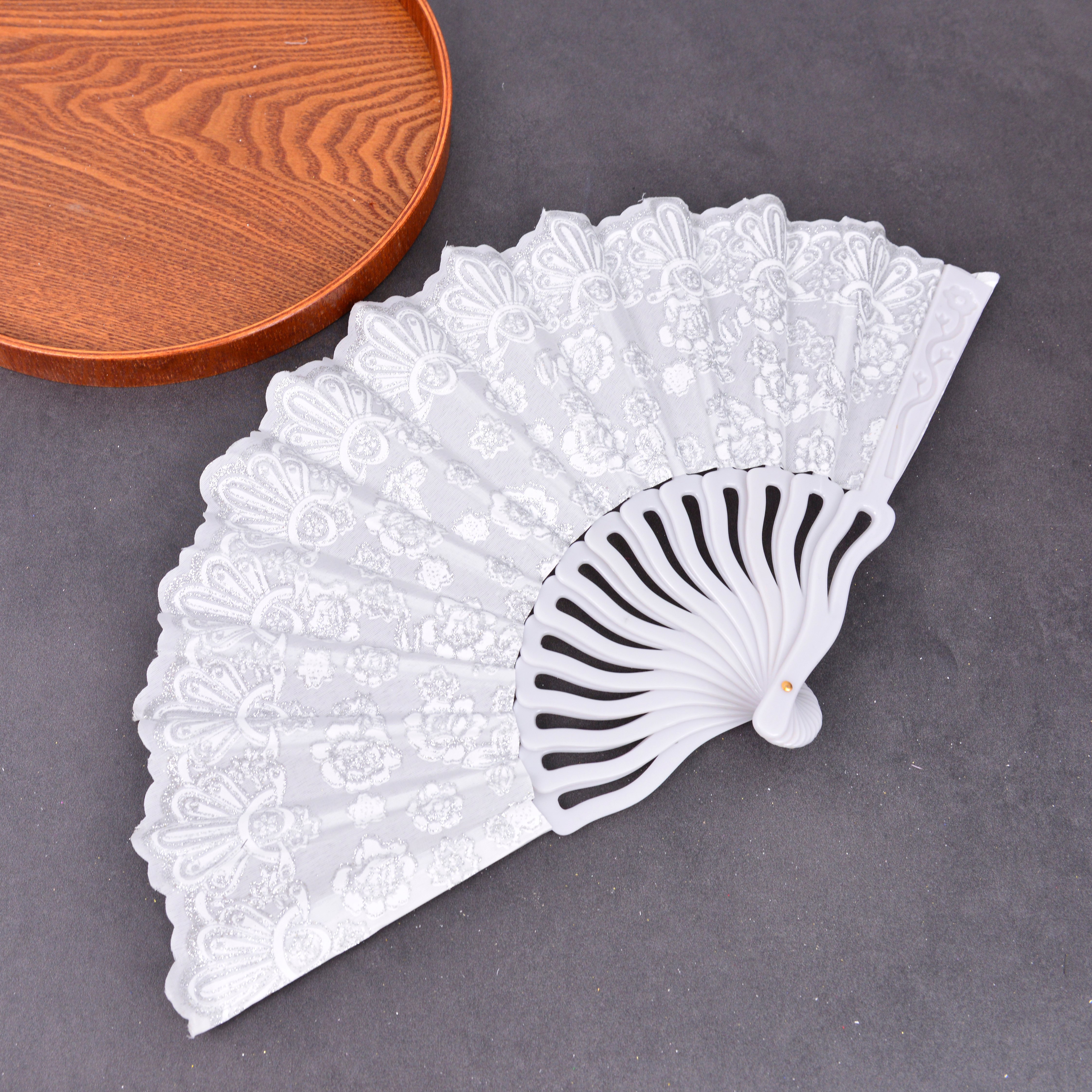 中国风扇子舞蹈扇S形银粉中国风塑料扇龙骨扇