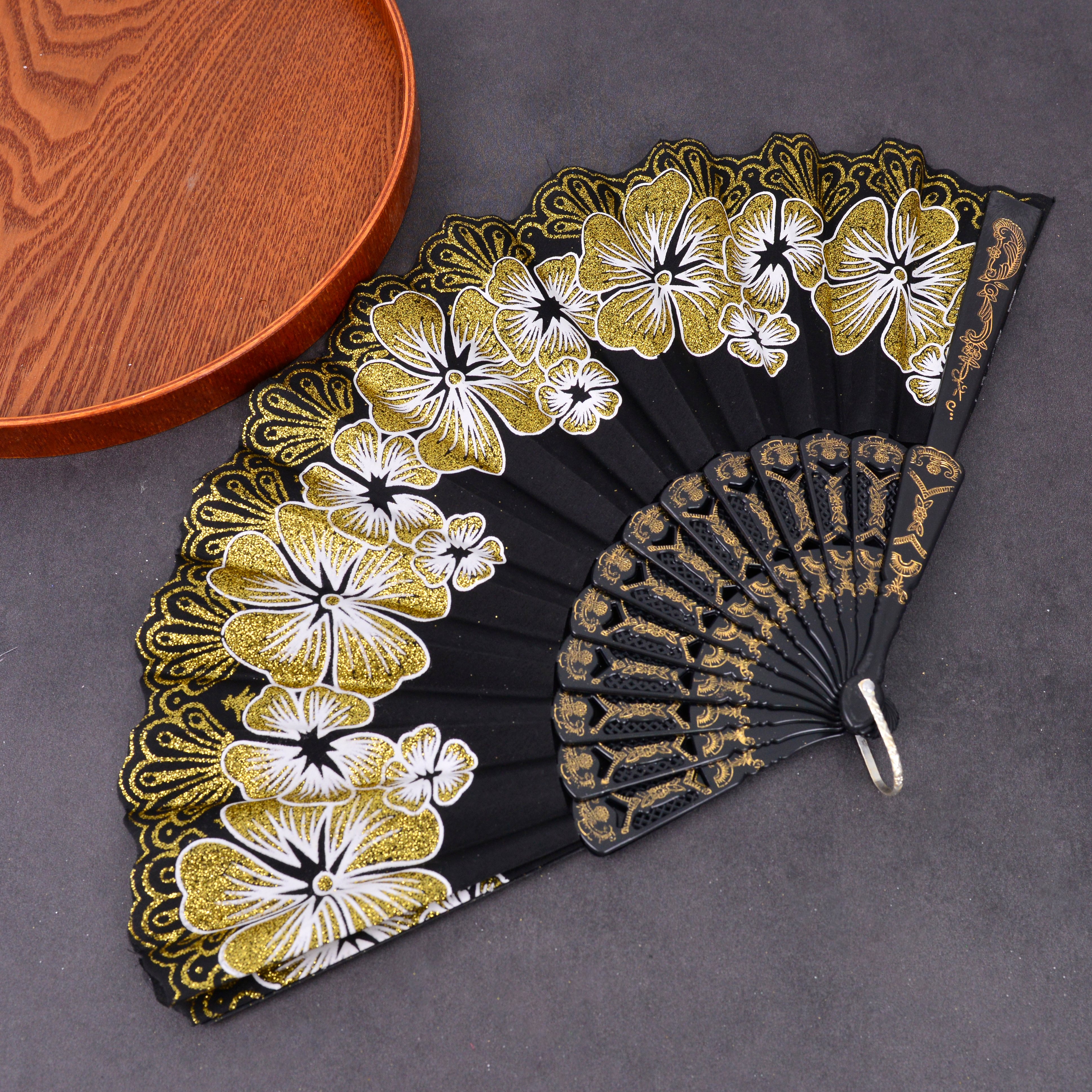 扇子古风折扇中国风跳舞蹈扇夏季女日式复古典日用扇折叠扇子摆摊黑杆兰花中国风