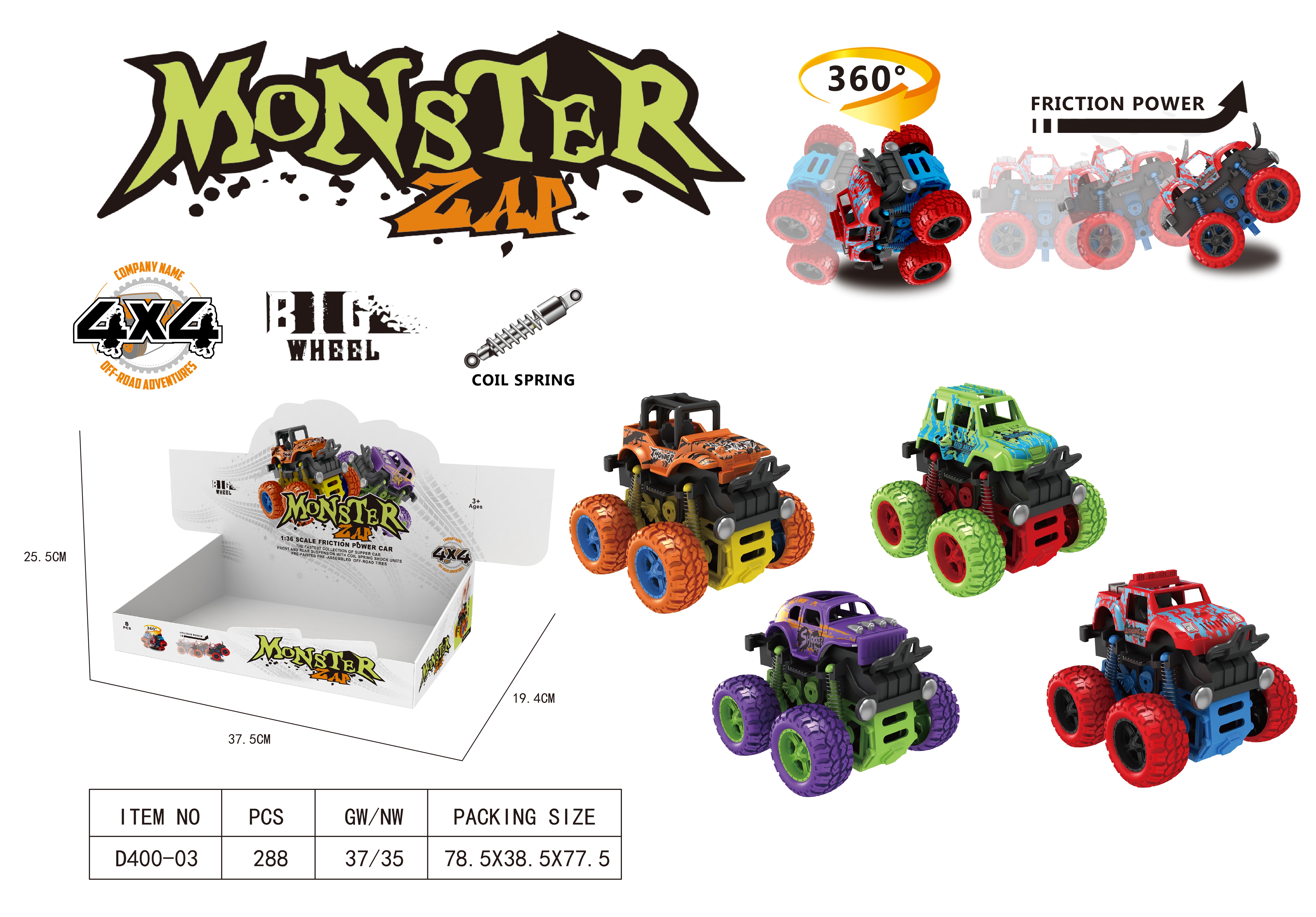 Tao Le Bi Di Di Inertial Car 360-degree Rotating Display Box Gift Toy D400-03/04