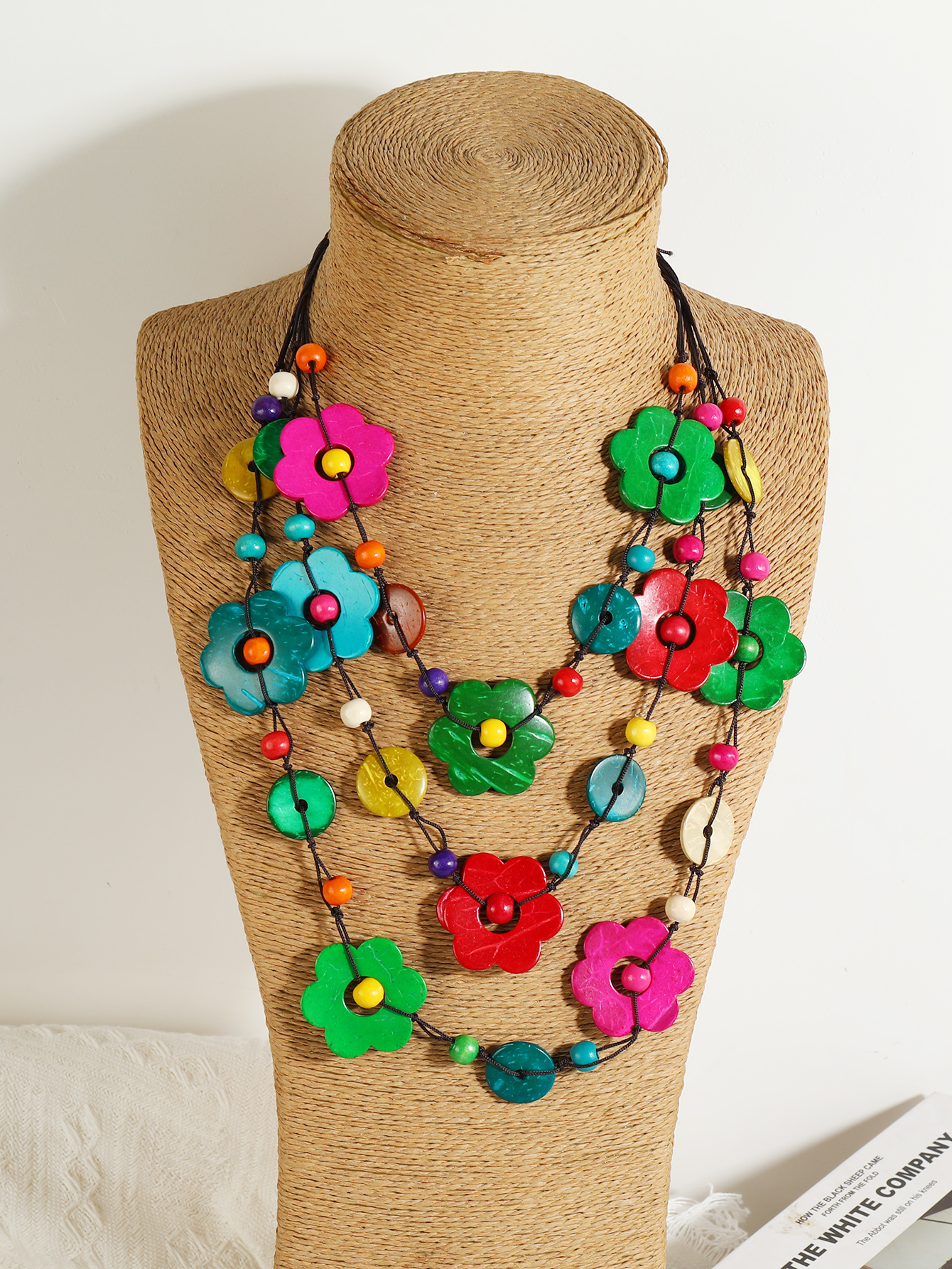 波西米亚彩色纯手工天然椰壳梅花串珠项链 福椰 178