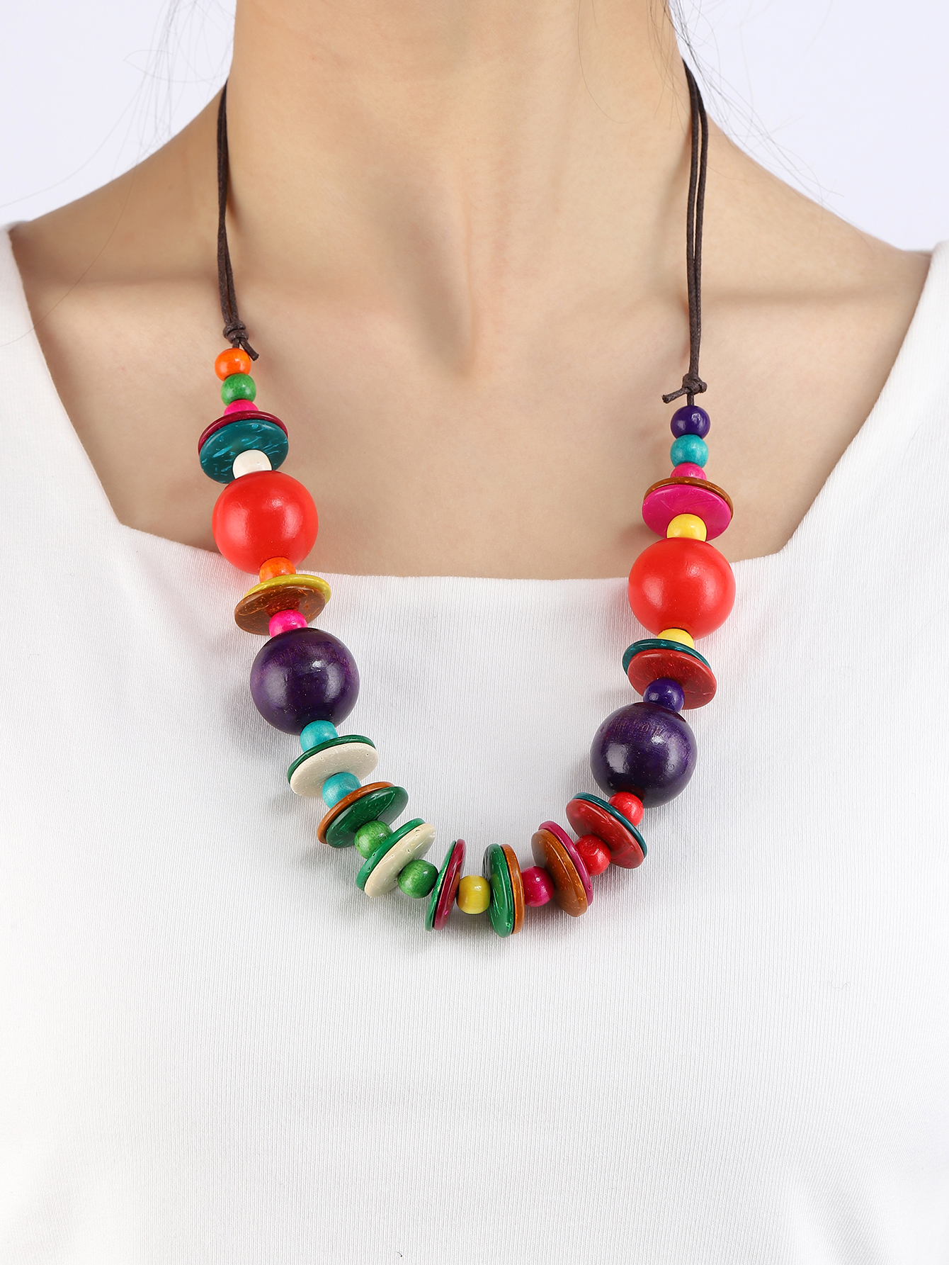 波西米亚彩色纯手工制品木质串珠项链 福椰 103