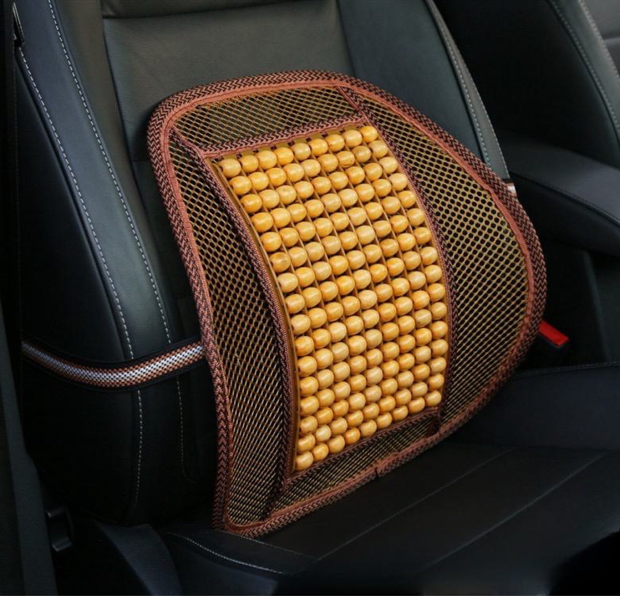 Summer wooden bead lumbar support, ventilation and breathability, massage lumbar support pad, office seat backrest pad, lumbar pad, car supplies, Qiwei Car decoration QW47 Specification image