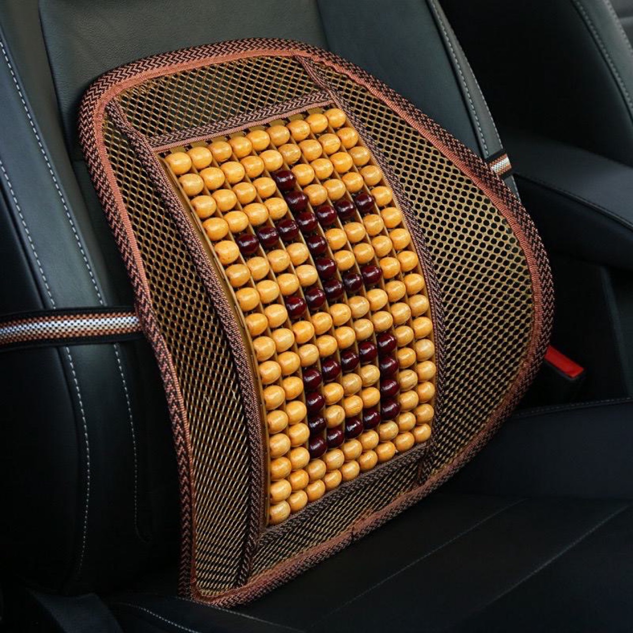 Summer wooden bead lumbar support, ventilation and breathability, massage lumbar support pad, office seat backrest pad, lumbar pad, car supplies, Qiwei Car decoration QW47 details Picture