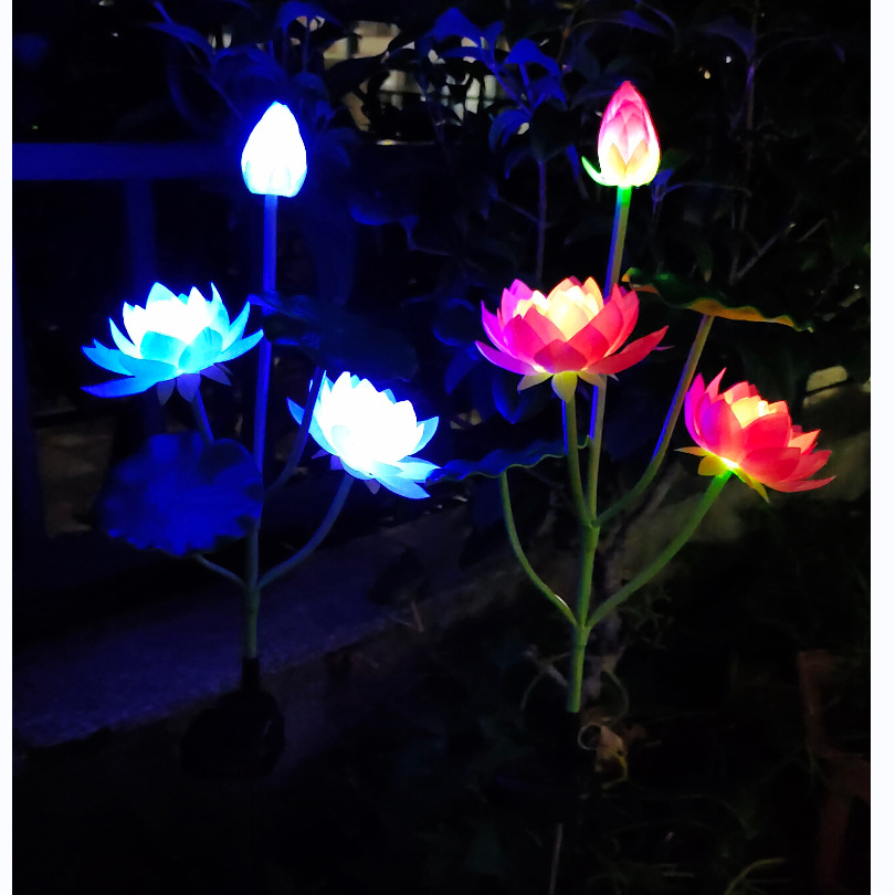 太阳能彩色变色荷花灯 led地插荷花莲花灯装饰草坪灯3led仿真花灯
