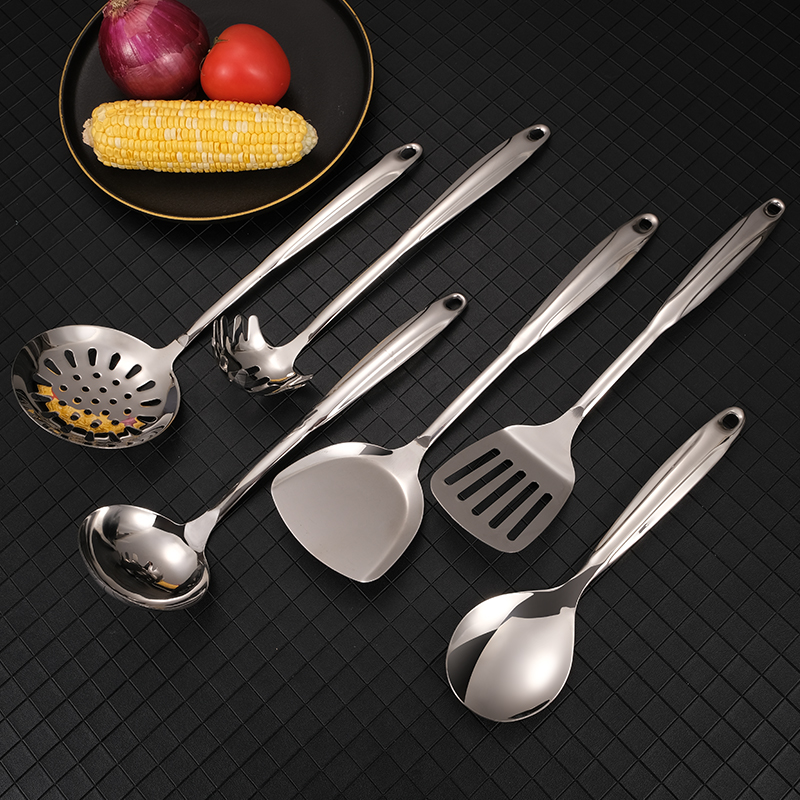 空心柄厨具炒铲 加厚不锈钢锅铲粥勺漏勺短饭勺 一体防烫手柄不粘锅铁铲