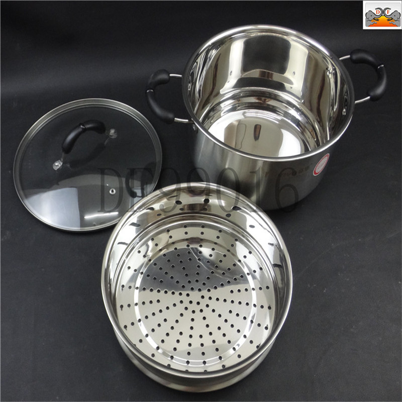 DF99016 Double-layer Mingyue Soup pot, Stainless steel soup pot, Thickened single-bottom milk pot, double-ear porridge pot, household steamer, electromagnetic gas cookware, DF TRADING HOUSE Item Picture