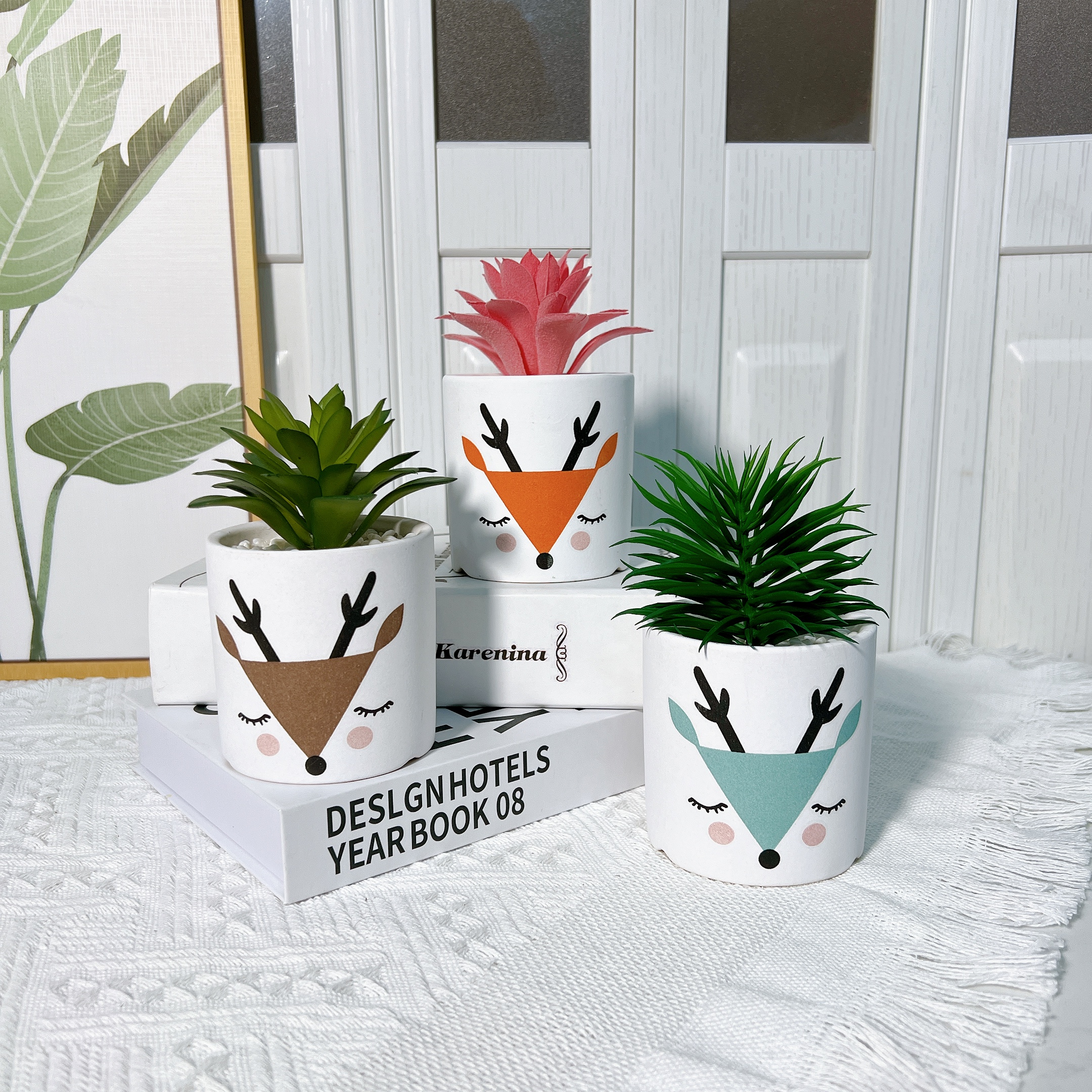 多肉小花盆北欧陶瓷组合创意透气肉肉花盆现代简约小清新狐狸盆器