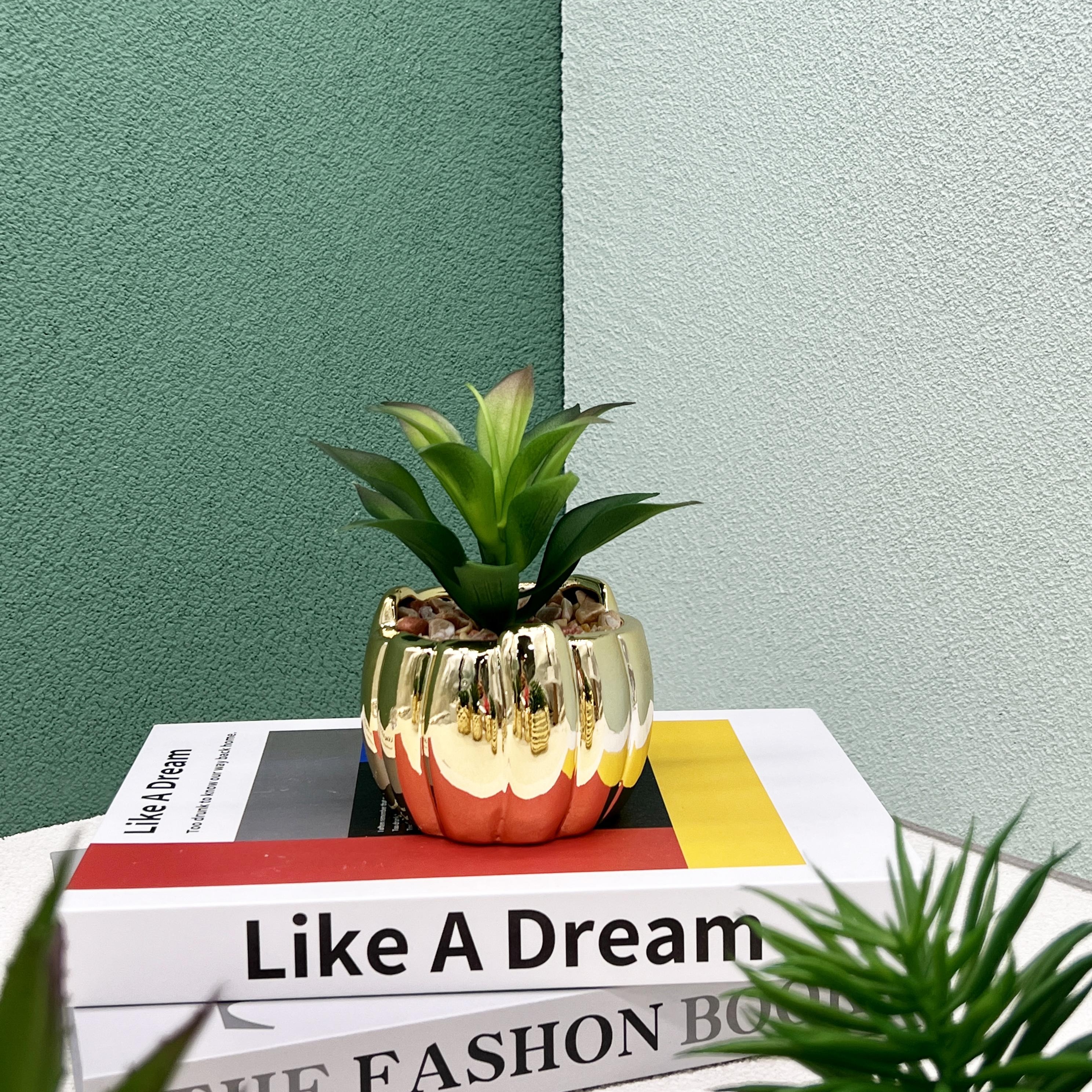 简约欧式风格/电镀陶瓷花盆/仿真多肉植株产品图