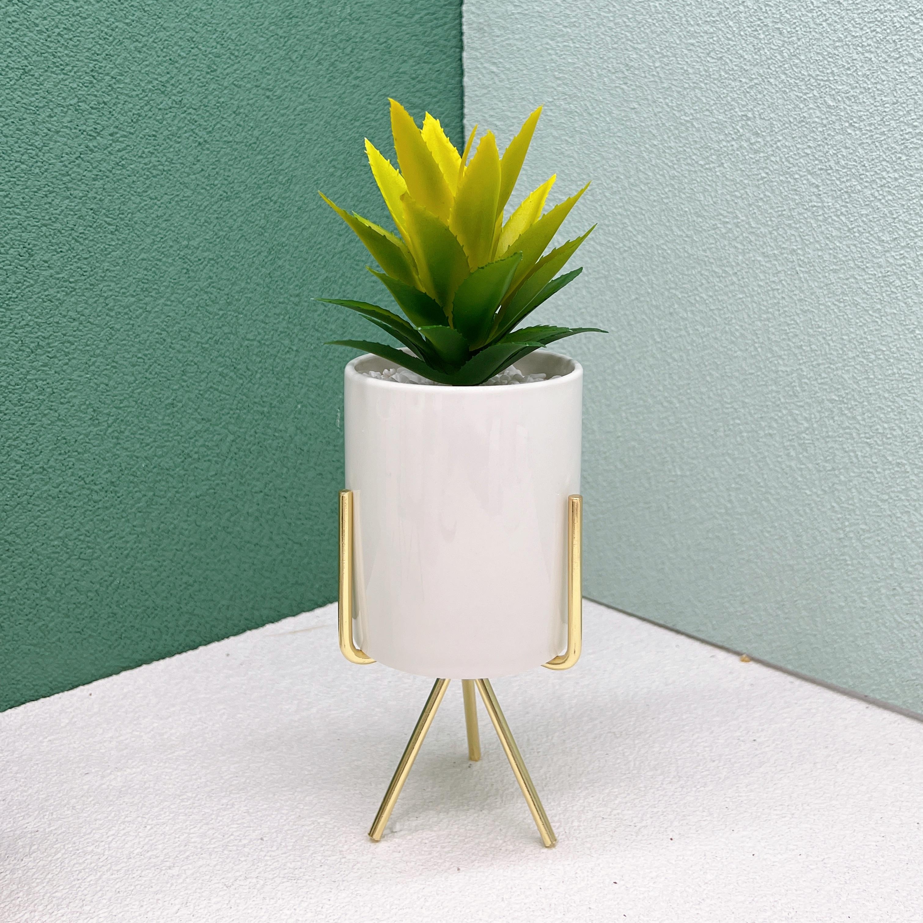 ins北欧铁艺多肉花盆花瓶简约铁架花架陶瓷水培花盆绿植花器套装金色大号