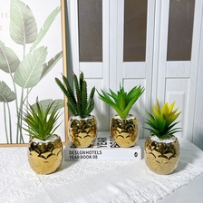 花盆摆件陶瓷家居金色简约个性创意绿植盆栽几何北欧花器2