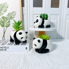 新款跨境亚马逊多肉盆栽欧式熊猫多肉花盆白瓷动物花盆陶瓷花盆