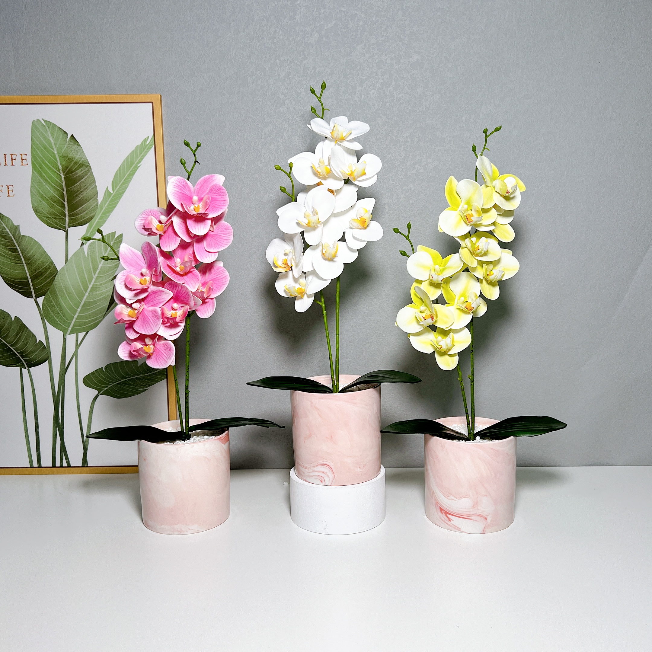 两叉九花蝴蝶兰陶瓷花盆盆栽创意室内摆件仿真花厂家直供人造植物