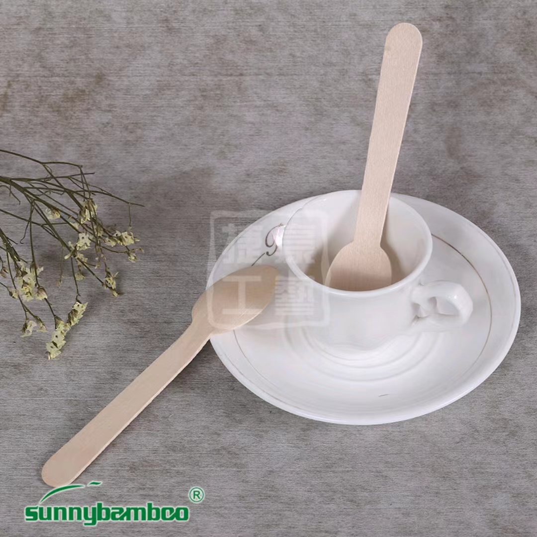 Yiwu Department Store disposable long-handled small wooden spoons, wooden spoons for desserts, cakes and ice cream, degradable wooden spoons details Picture
