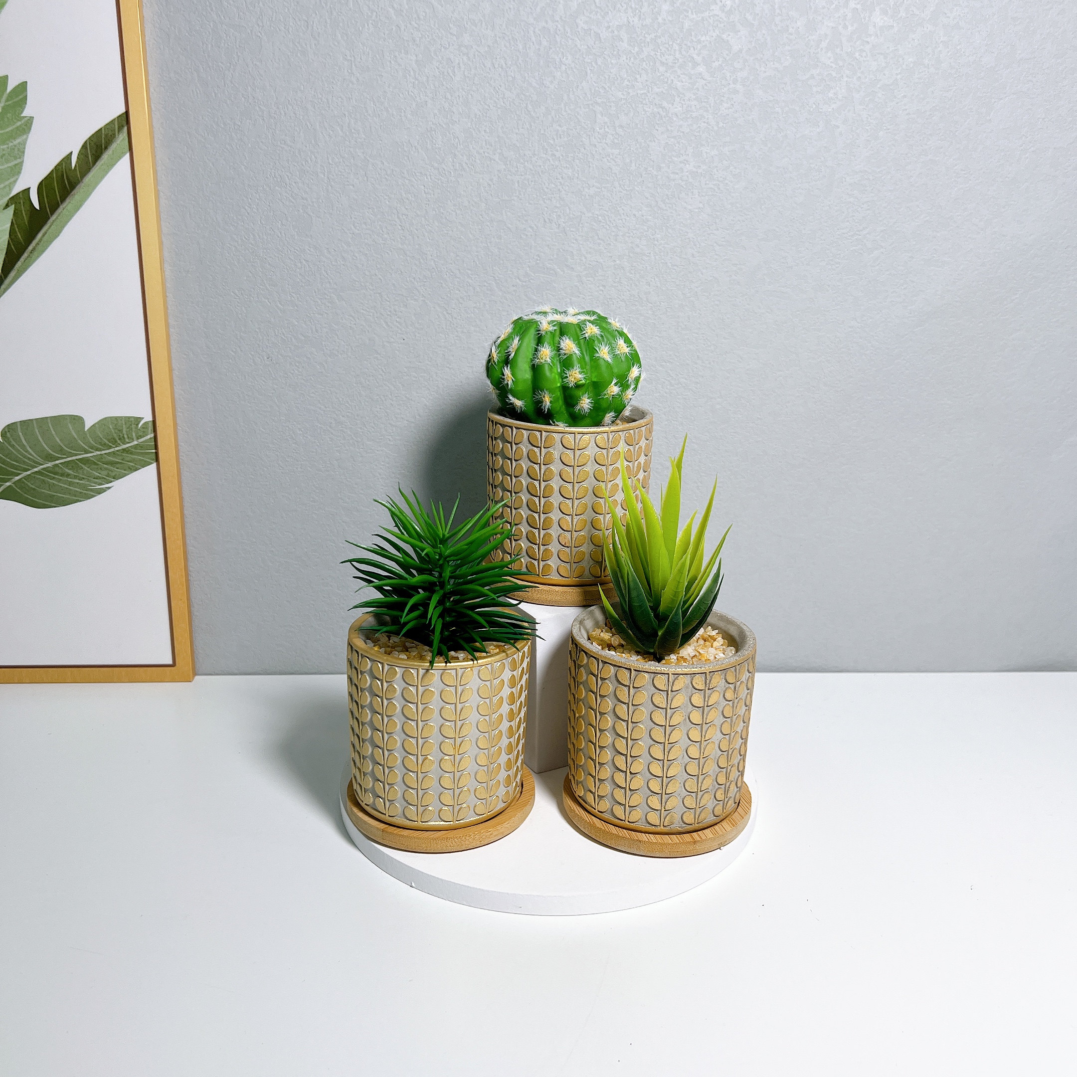 仿真多肉植株/水泥花盆/带木托白底实物图