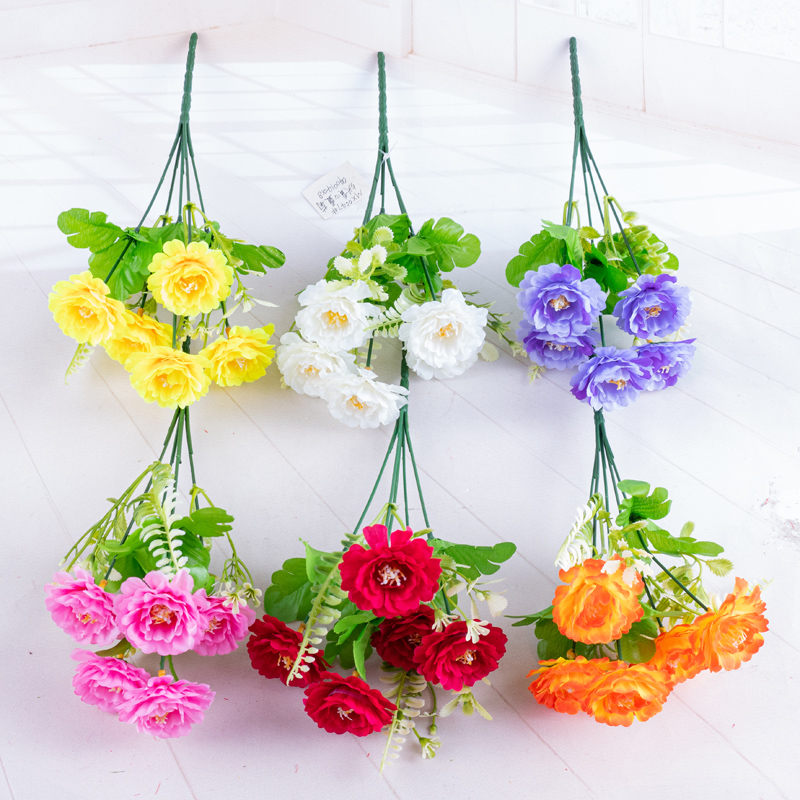 Artificial flower factory direct sales of artificial flower bouquets and ornaments 19MX0547 Five-headed yellow heart chrysanthemums 0400140 18x1 Specification image