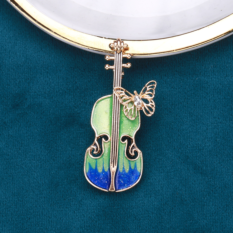Factory direct sales of creative and light luxury Korean style new best-selling cartoon cute guitar oil-drip stone water diamond creative retro brooch, simple and fashionable accessory pin in stock Specification image