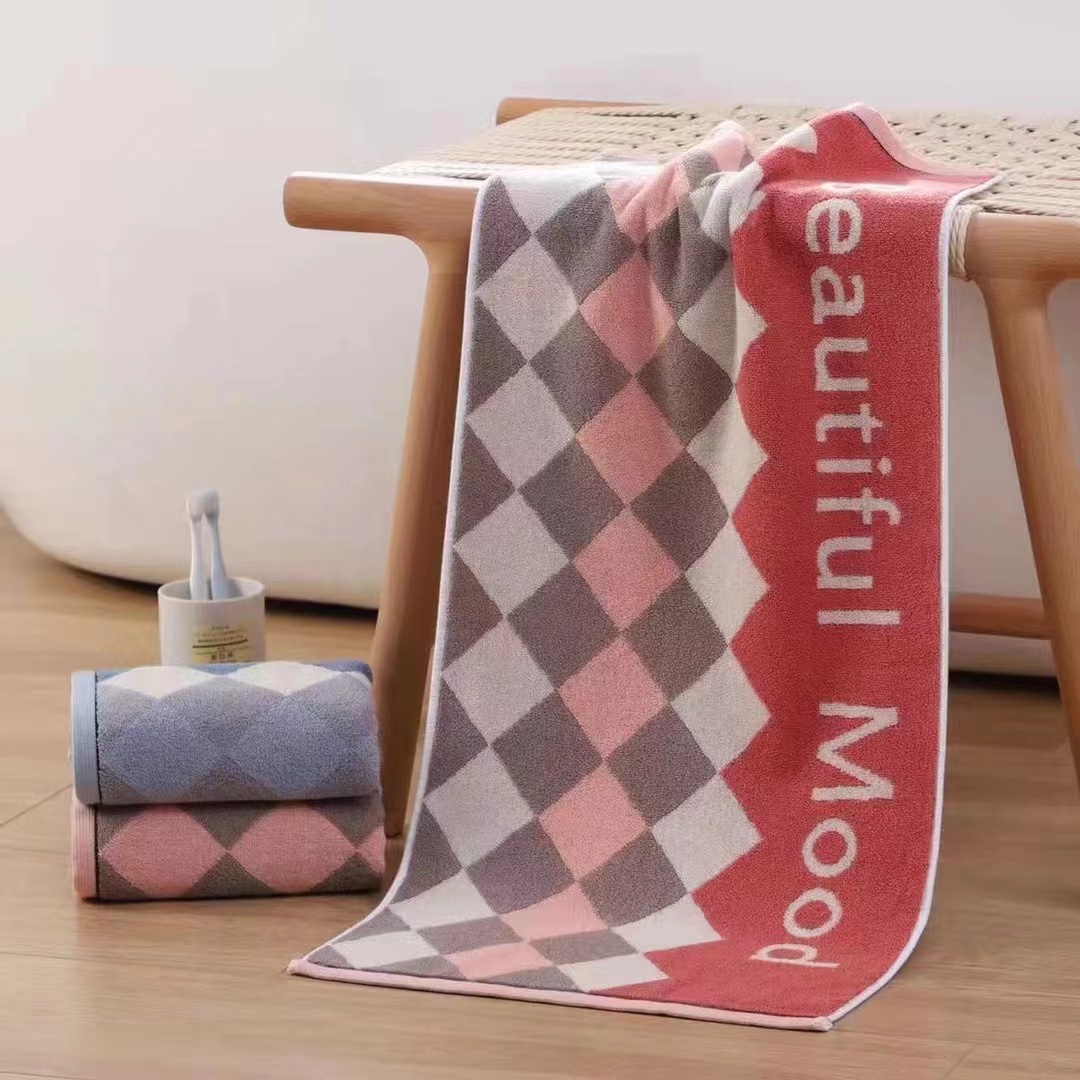 Tinglong Factory direct sales of diamond-shaped checkered pure cotton face towels