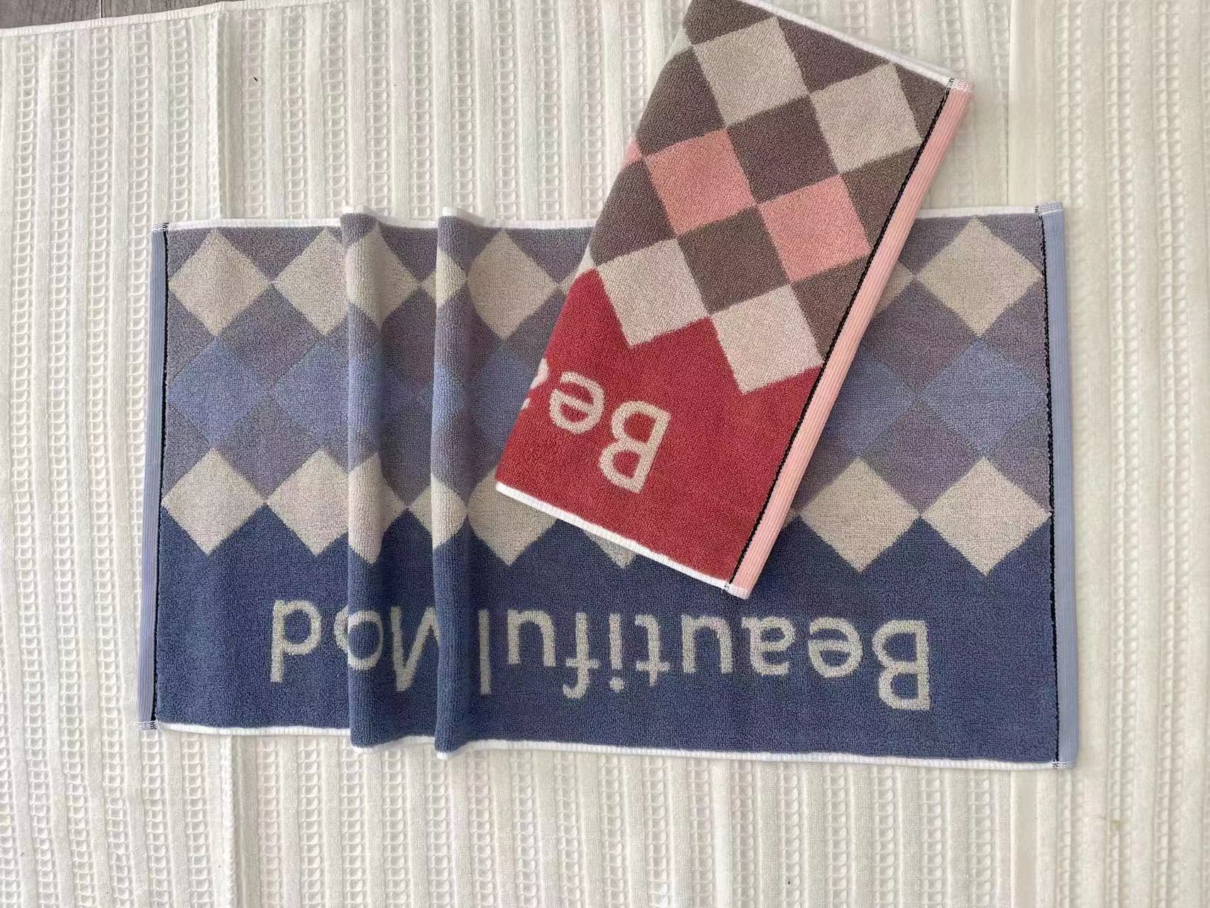 Tinglong Factory direct sales of diamond-shaped checkered pure cotton face towels Specification image
