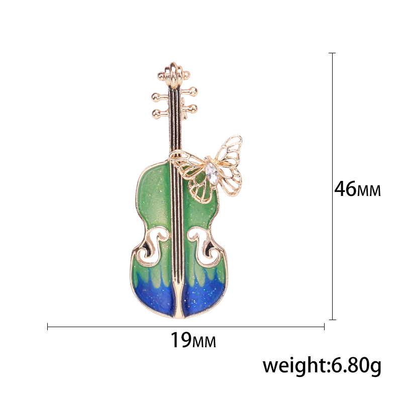 Factory direct sales of creative and light luxury Korean style new best-selling cartoon cute guitar oil-drip stone water diamond creative retro brooch, simple and fashionable accessory pin in stock Application Scenario