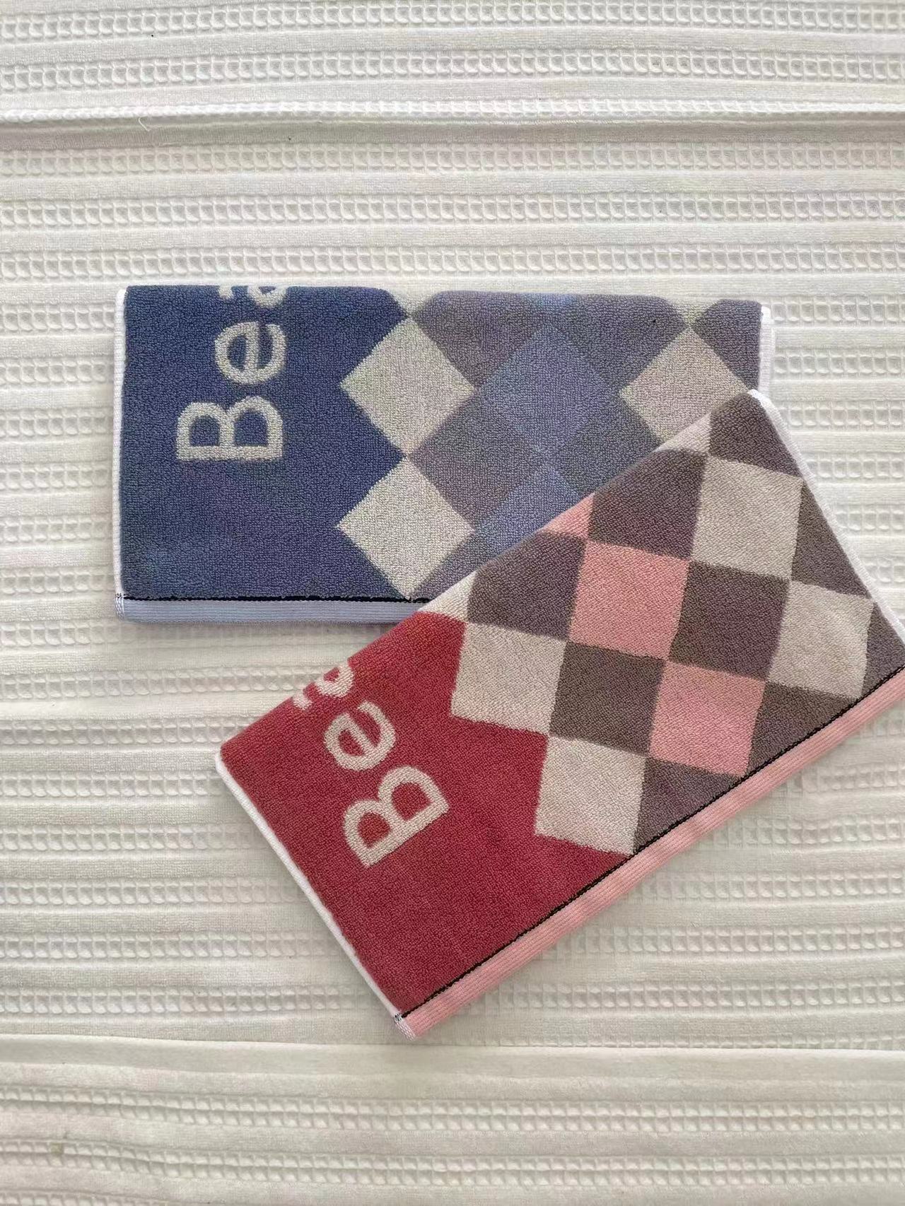 Tinglong Factory direct sales of diamond-shaped checkered pure cotton face towels details Picture