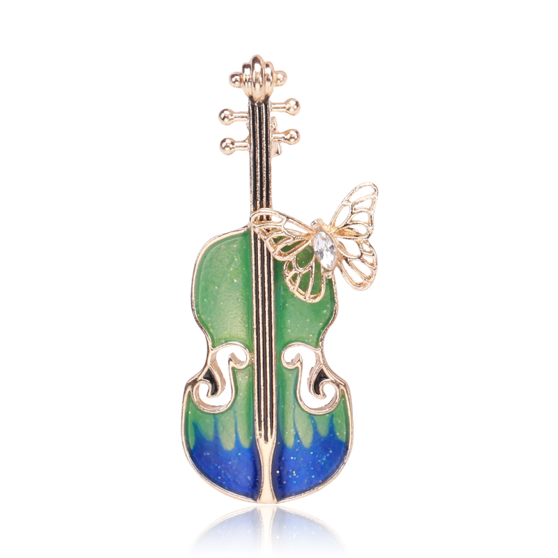 Factory direct sales of creative and light luxury Korean style new best-selling cartoon cute guitar oil-drip stone water diamond creative retro brooch, simple and fashionable accessory pin in stock Item Picture