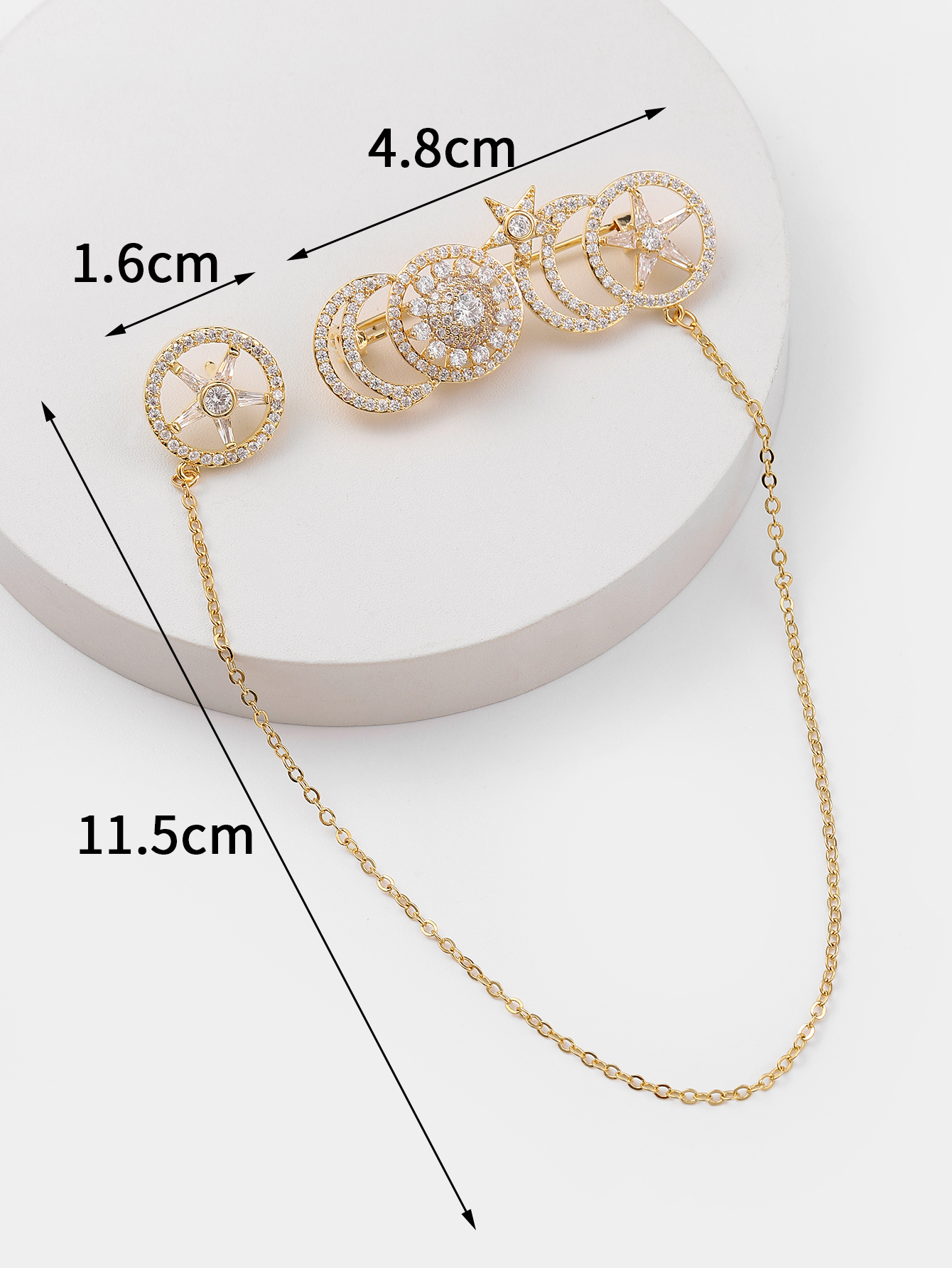 Xuhui brand premium copper plated with real gold and set with zircon, retro rotating star and moon, fashionable and trendy high-quality brooch Specification image