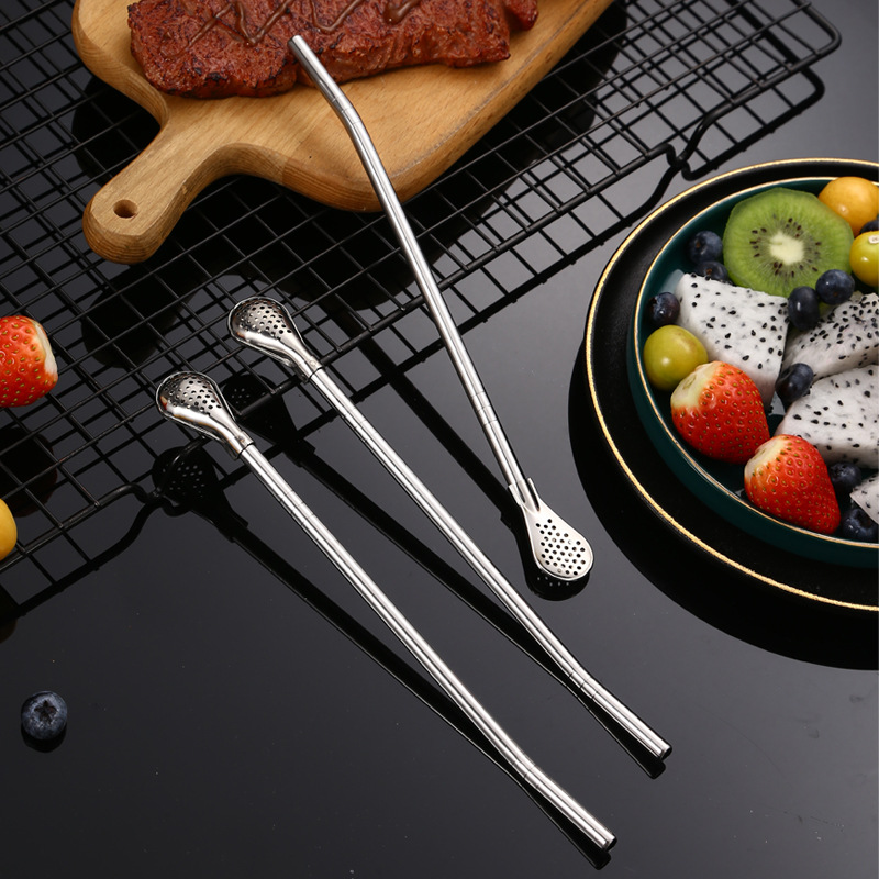 Stainless steel filtering straw spoons for export Specification image