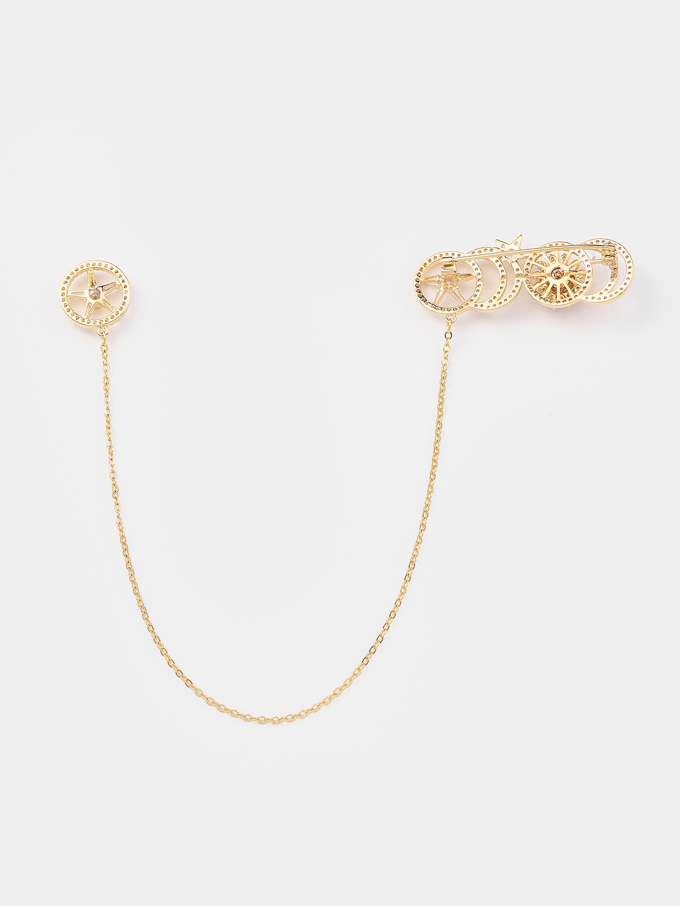 Xuhui brand premium copper plated with real gold and set with zircon, retro rotating star and moon, fashionable and trendy high-quality brooch Item Picture