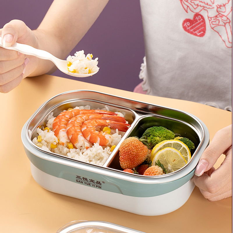 现货不锈钢保温饭盒小学生分隔食品级儿童分格便当餐盒上班族