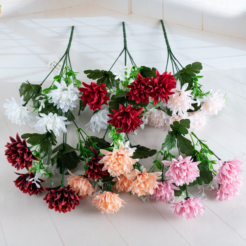 Direct sales of artificial flower manufacturers: 5-headed pointed-ball chrysanthemums as artificial flower bouquets and ornaments Item Picture