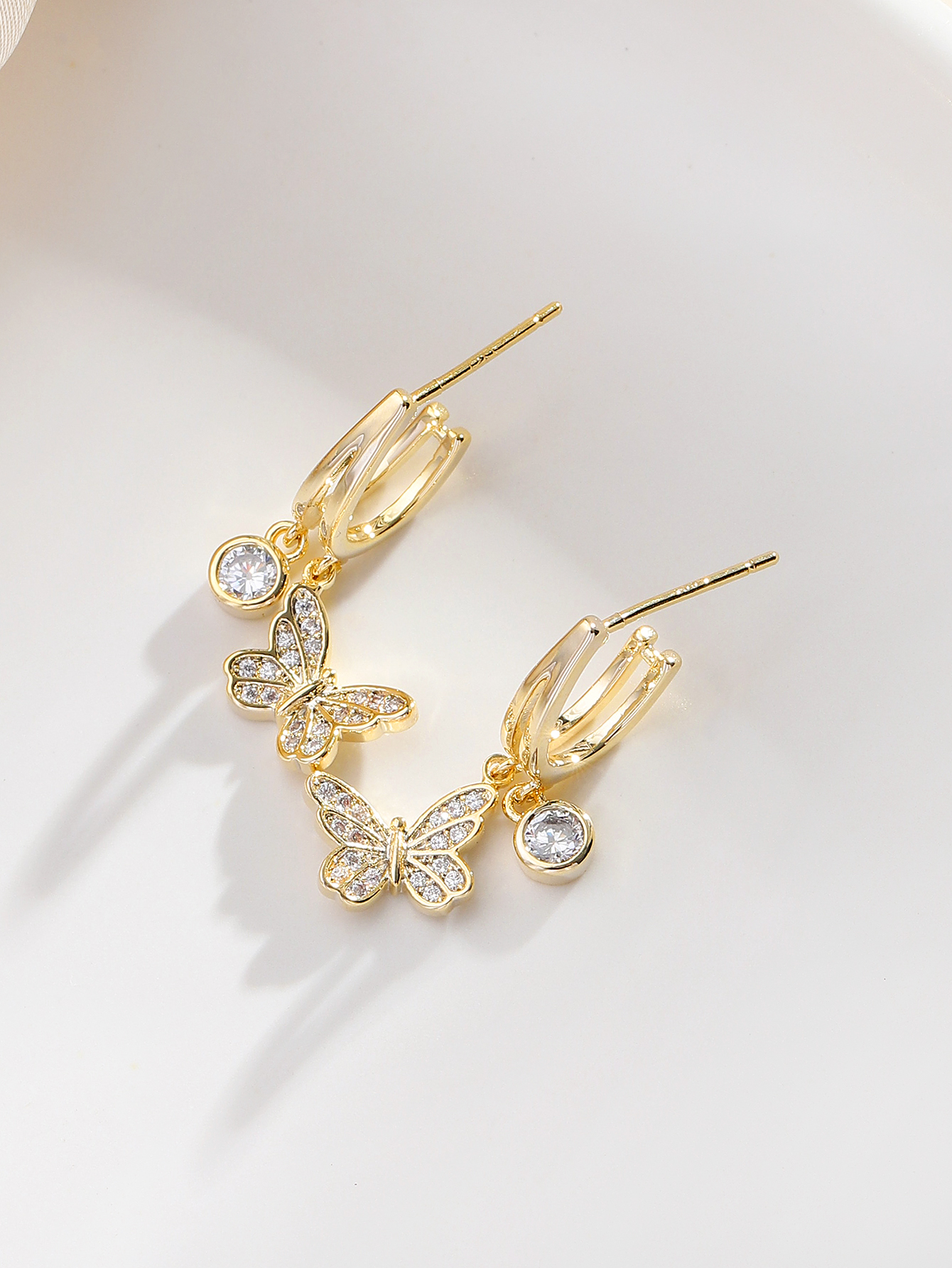 Xuhui brand's light luxury, fashionable and versatile 925 silver needle copper plated with real gold and zirconia butterfly stud earrings details Picture