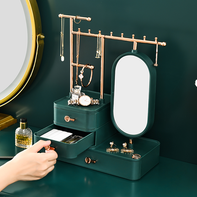 Cosmetics storage box, high-end and exquisite mirror, multi-functional desktop, lipstick dressing table, skin care products and jewelry shelf Specification image