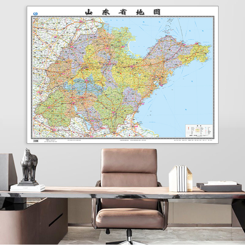 山东省地图2022全新正版墙贴106x76厘米高清办公家用无折痕挂墙图