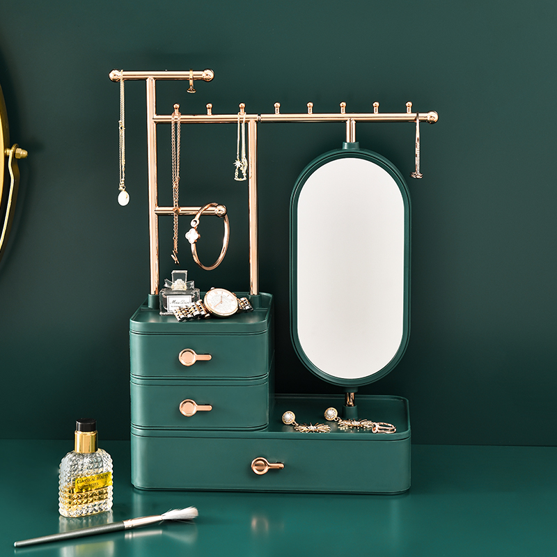 Cosmetics storage box, high-end and exquisite mirror, multi-functional desktop, lipstick dressing table, skin care products and jewelry shelf