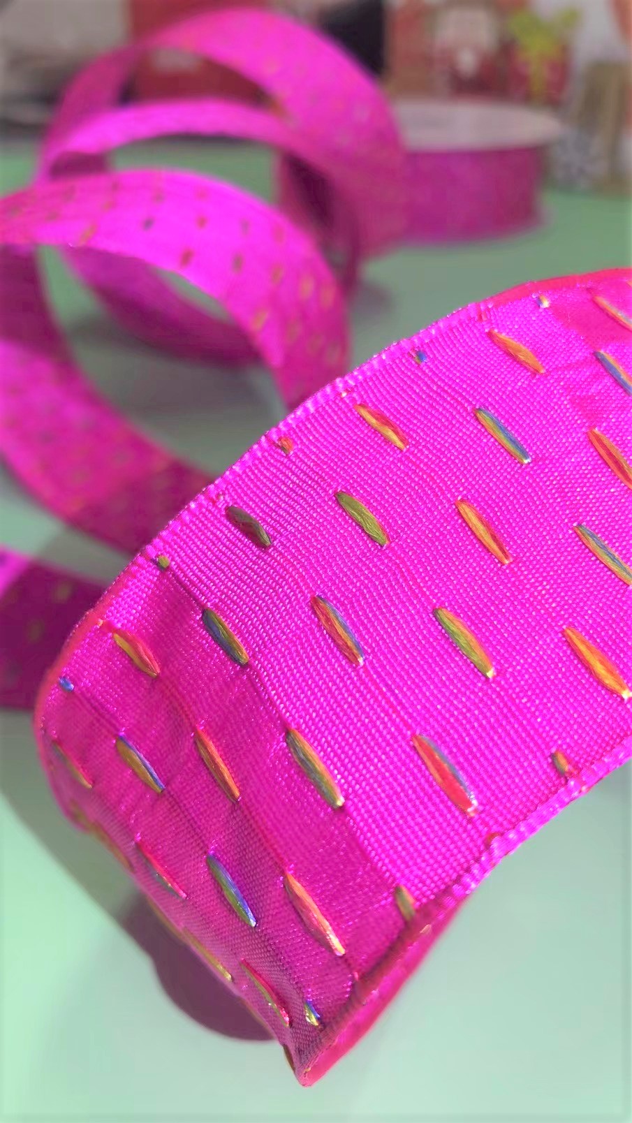 Item No. : 1157 Christmas Gift Packaging Decoration DIY Three-color Dotted Double-sided Wire Webbing 3.8cm