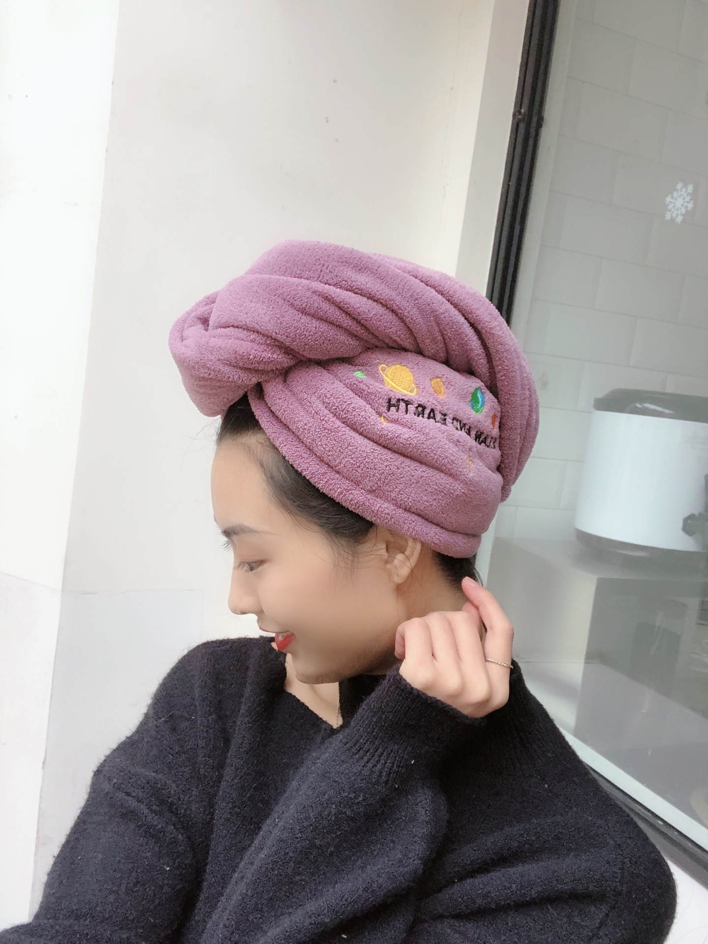 New coral fleece dry hair cap details Picture