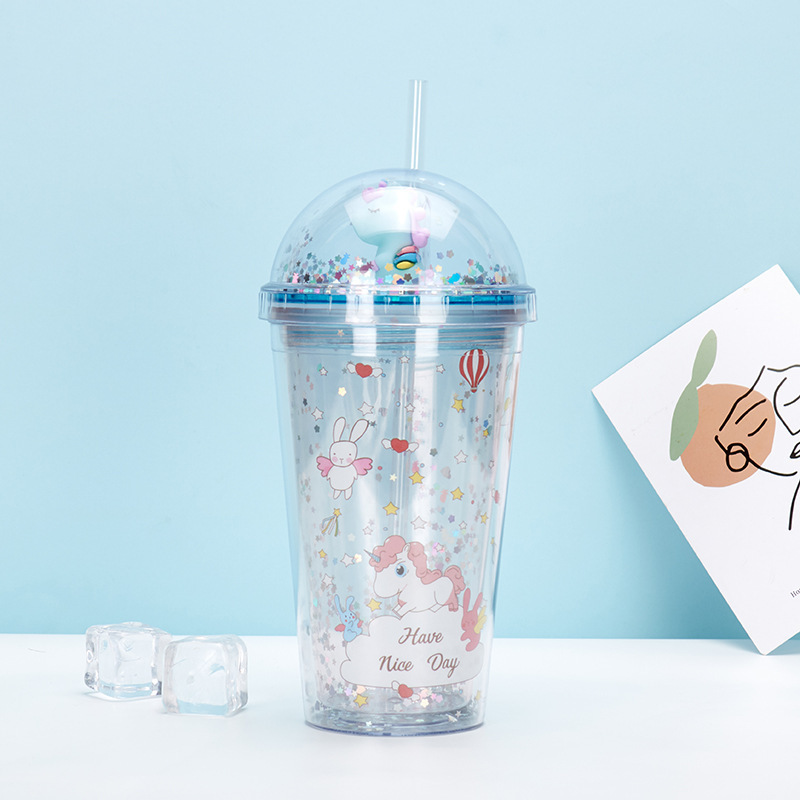 Unicorn crushed ice cup Straw water cup details Picture